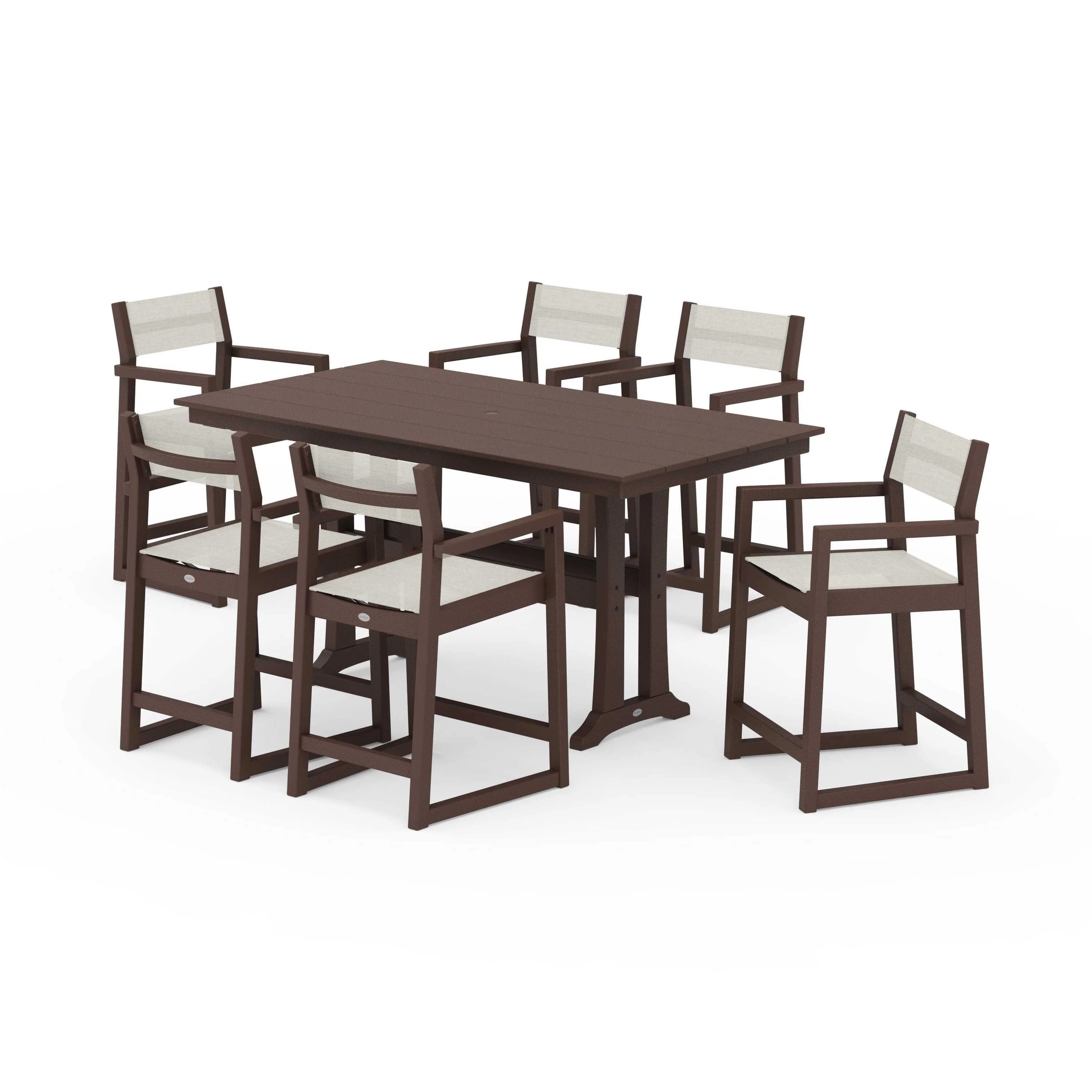 EDGE Sling Arm Chair 7-Piece Farmhouse Counter Set with Trestle Legs - Image 136