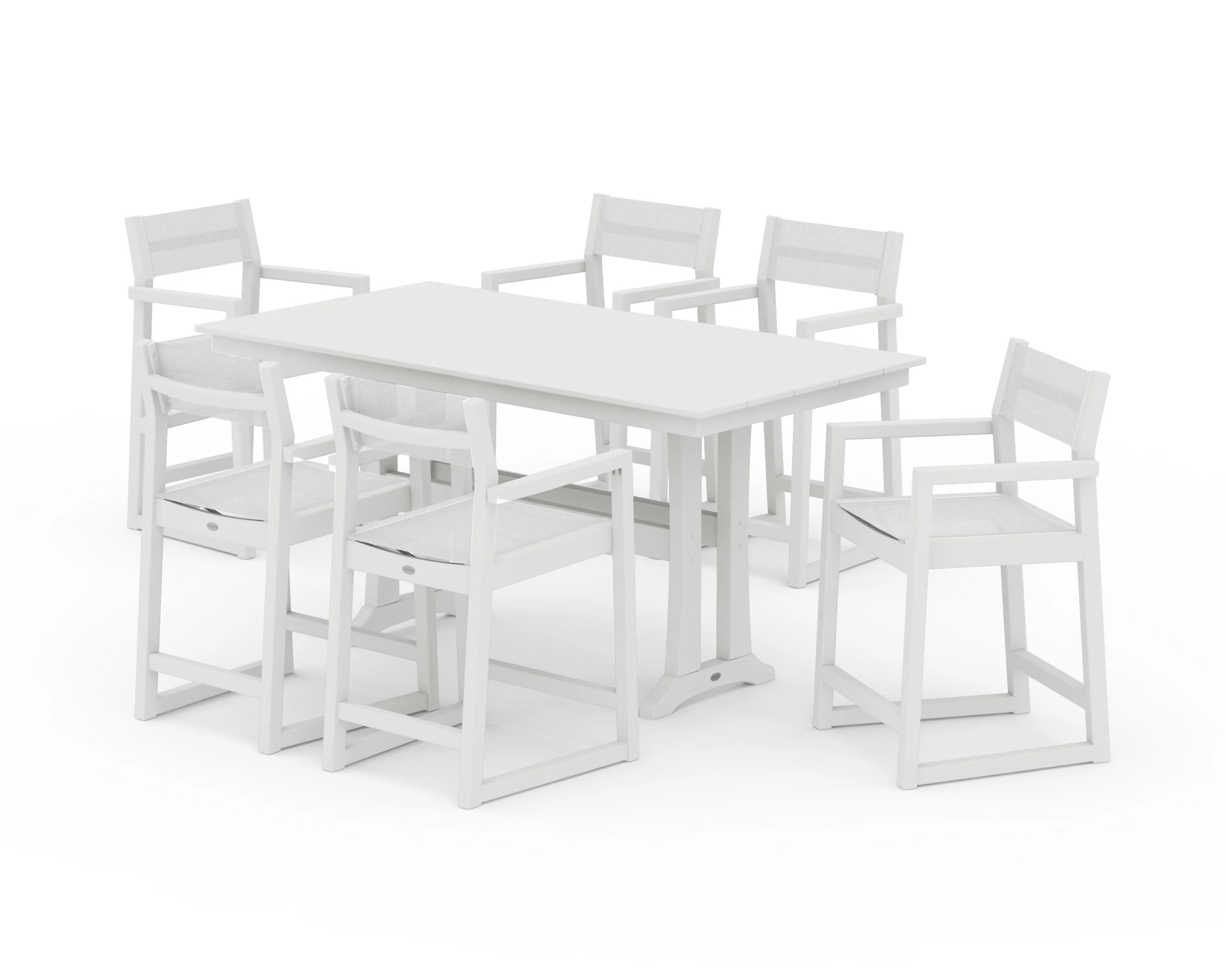 EDGE Sling Arm Chair 7-Piece Farmhouse Counter Set with Trestle Legs - Image 2