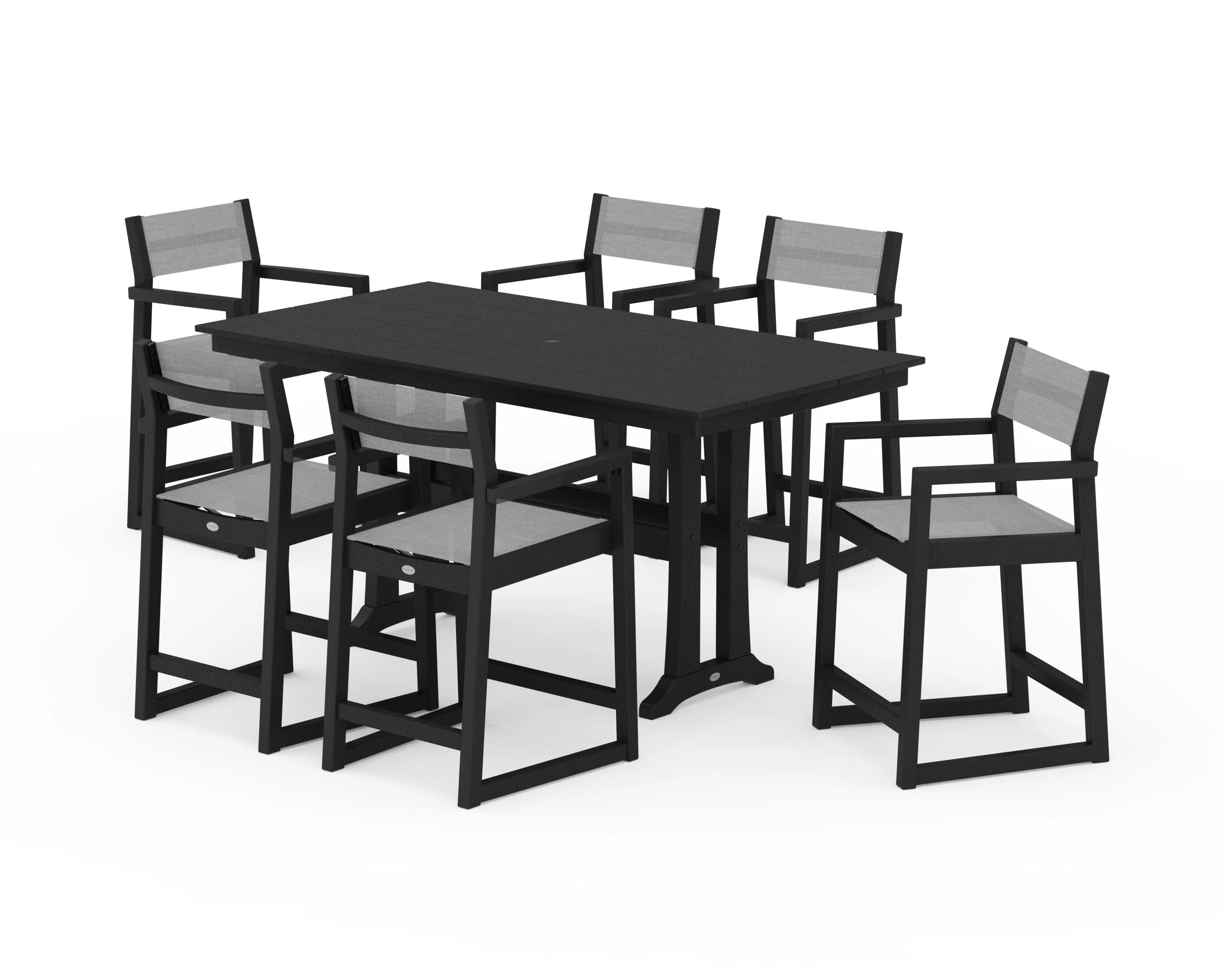 EDGE Sling Arm Chair 7-Piece Farmhouse Counter Set with Trestle Legs - Image 25