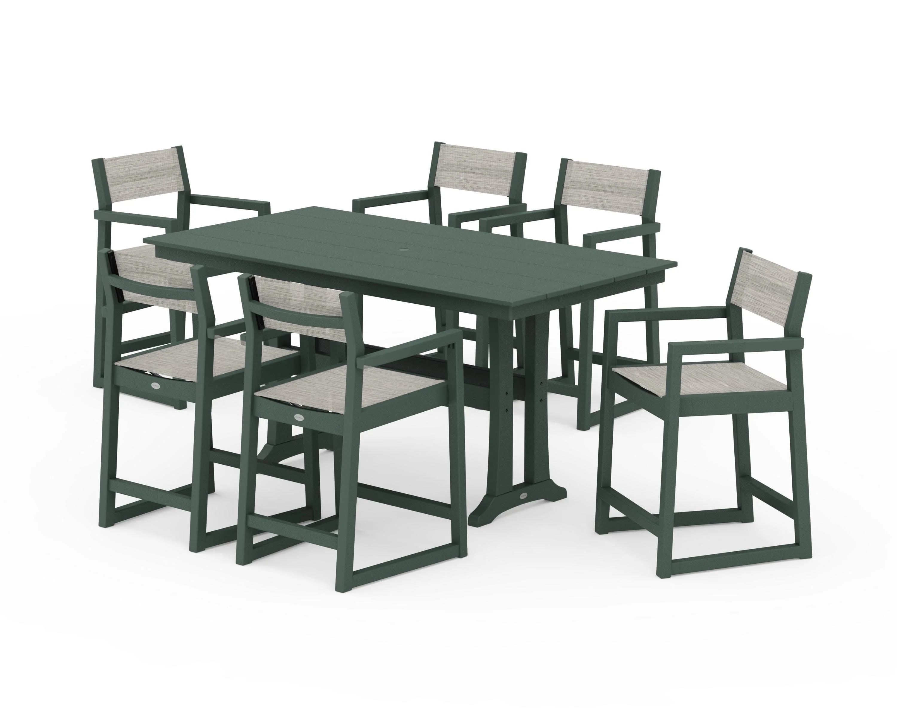 EDGE Sling Arm Chair 7-Piece Farmhouse Counter Set with Trestle Legs - Image 40