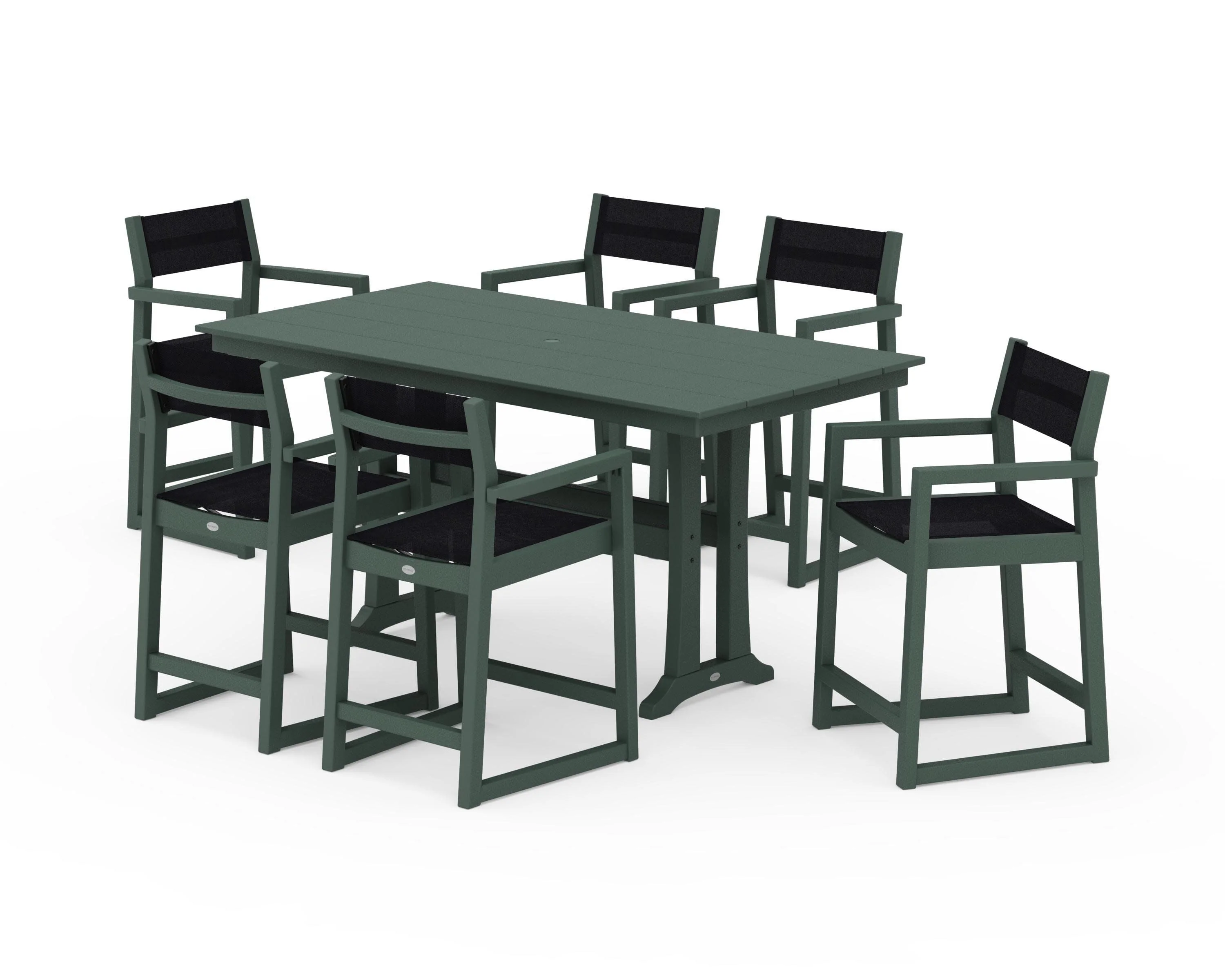 EDGE Sling Arm Chair 7-Piece Farmhouse Counter Set with Trestle Legs - Image 42