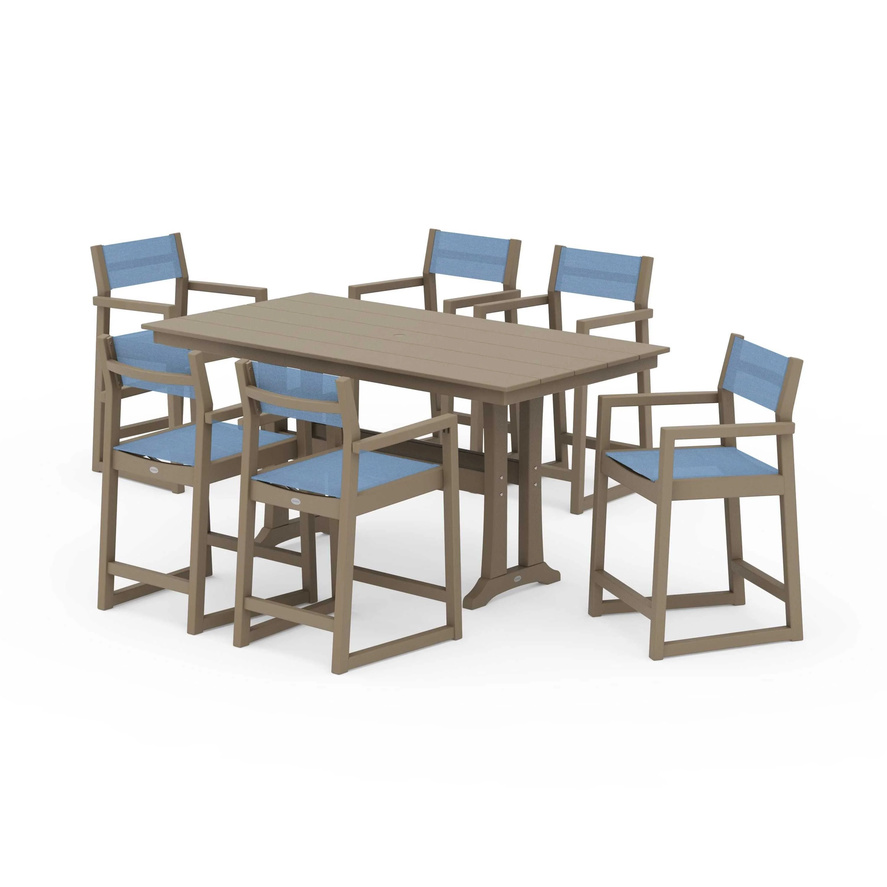 EDGE Sling Arm Chair 7-Piece Farmhouse Counter Set with Trestle Legs - Image 51
