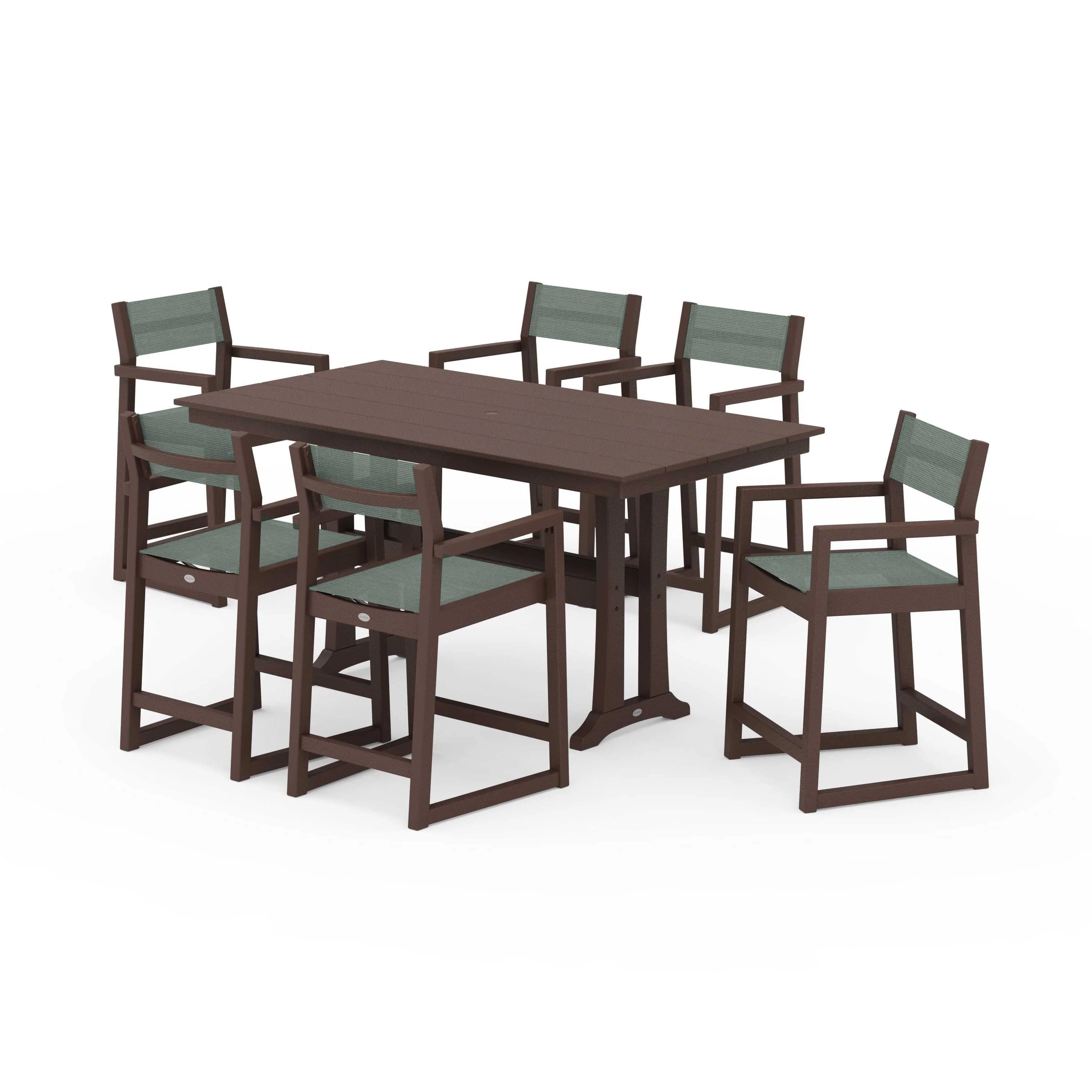 EDGE Sling Arm Chair 7-Piece Farmhouse Counter Set with Trestle Legs - Image 52