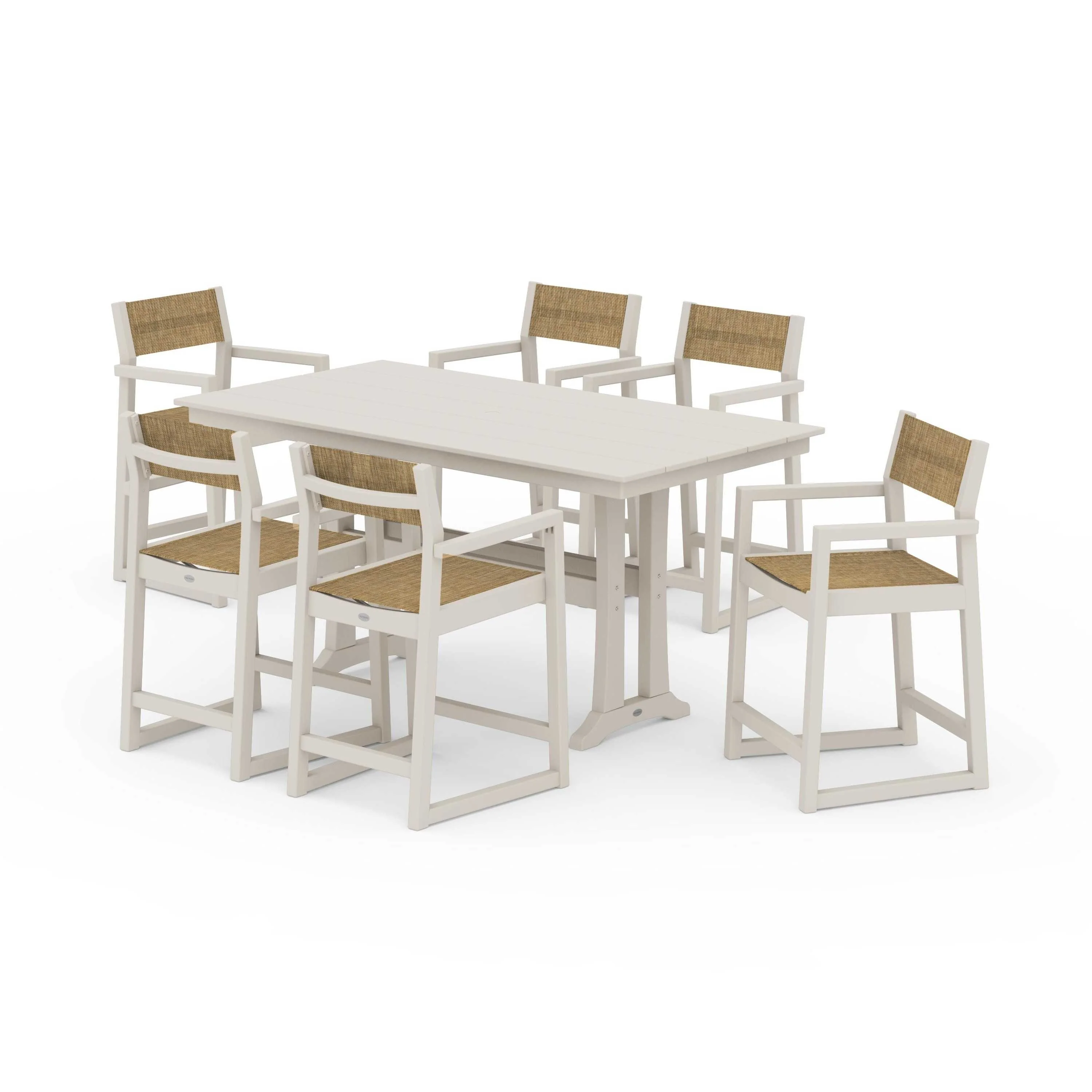 EDGE Sling Arm Chair 7-Piece Farmhouse Counter Set with Trestle Legs - Image 53