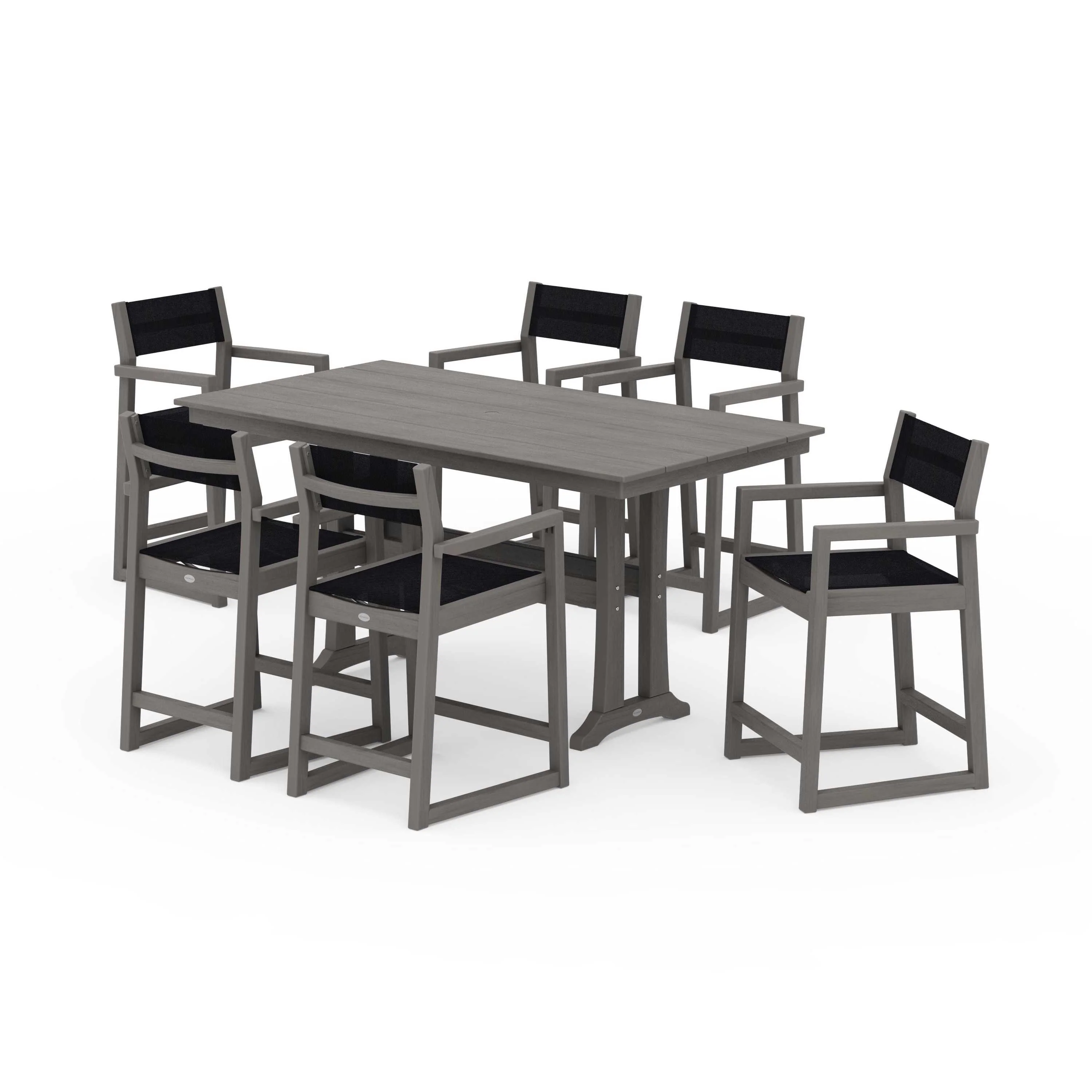 EDGE Sling Arm Chair 7-Piece Farmhouse Counter Set with Trestle Legs - Image 58