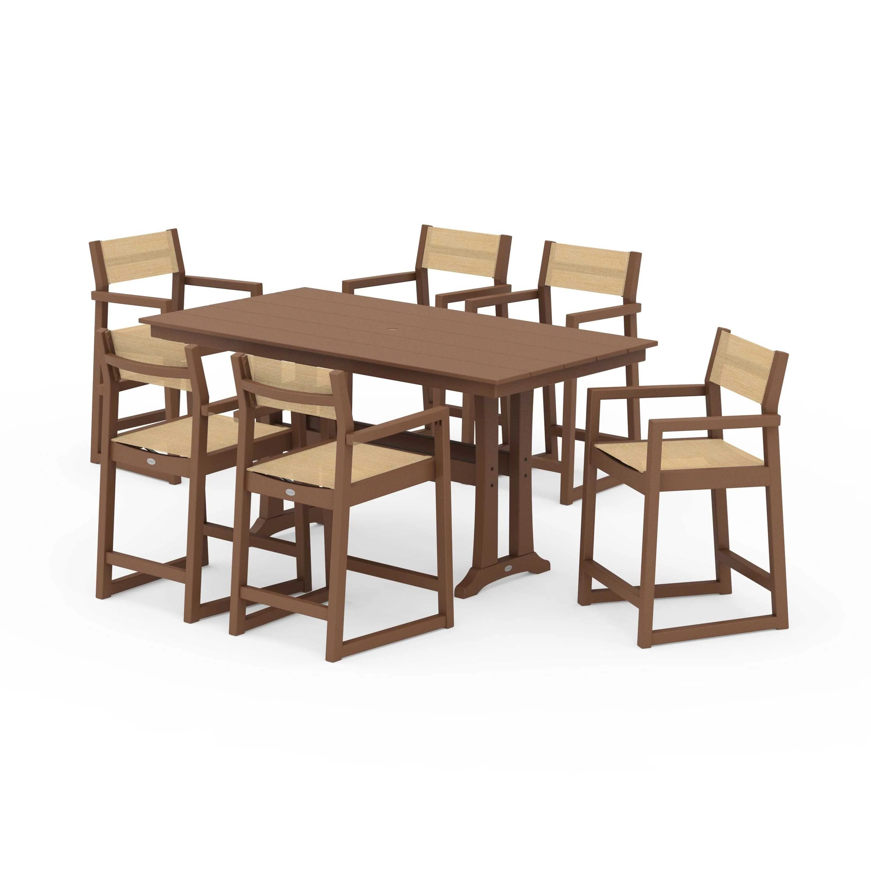 EDGE Sling Arm Chair 7-Piece Farmhouse Counter Set with Trestle Legs - Image 64