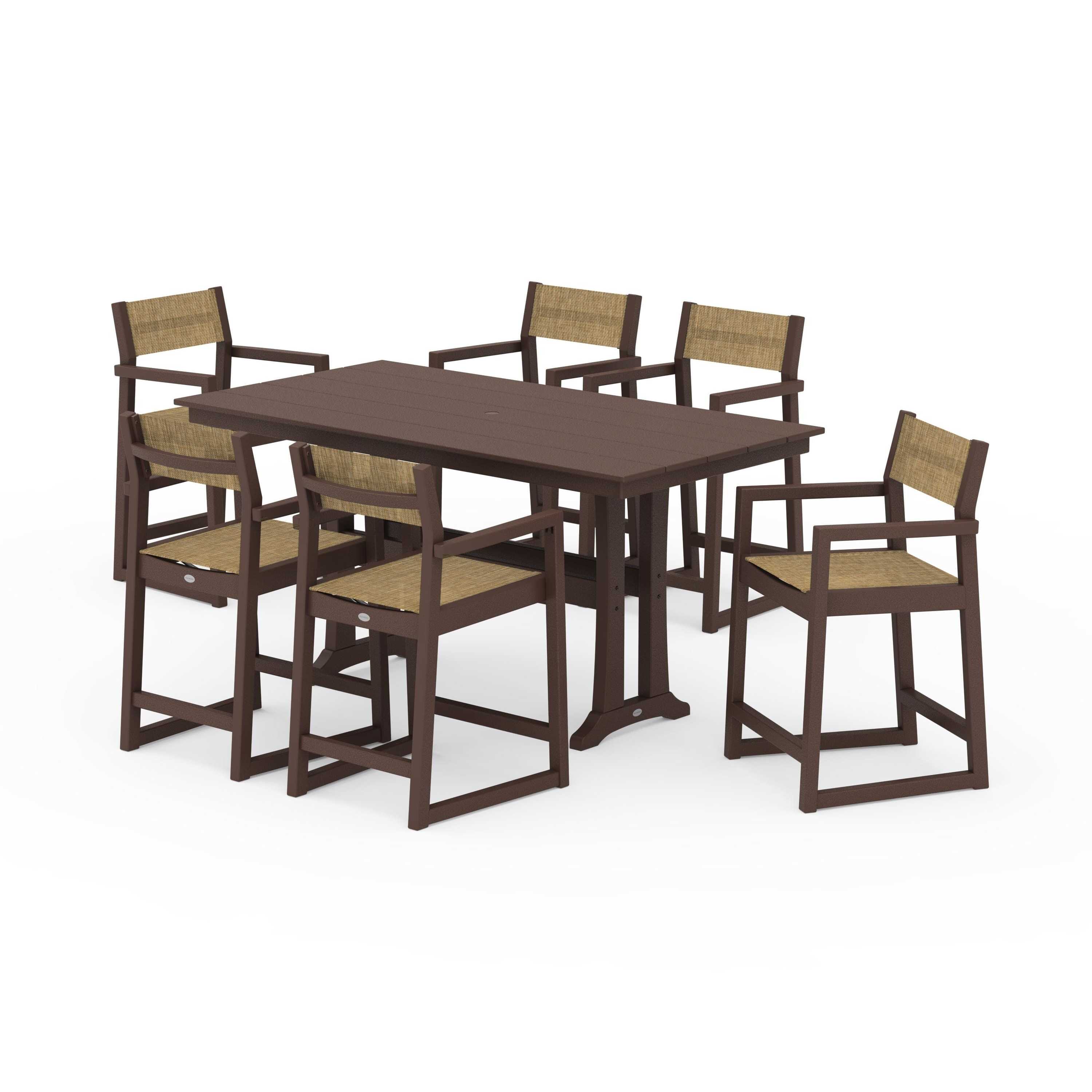 EDGE Sling Arm Chair 7-Piece Farmhouse Counter Set with Trestle Legs - Image 65