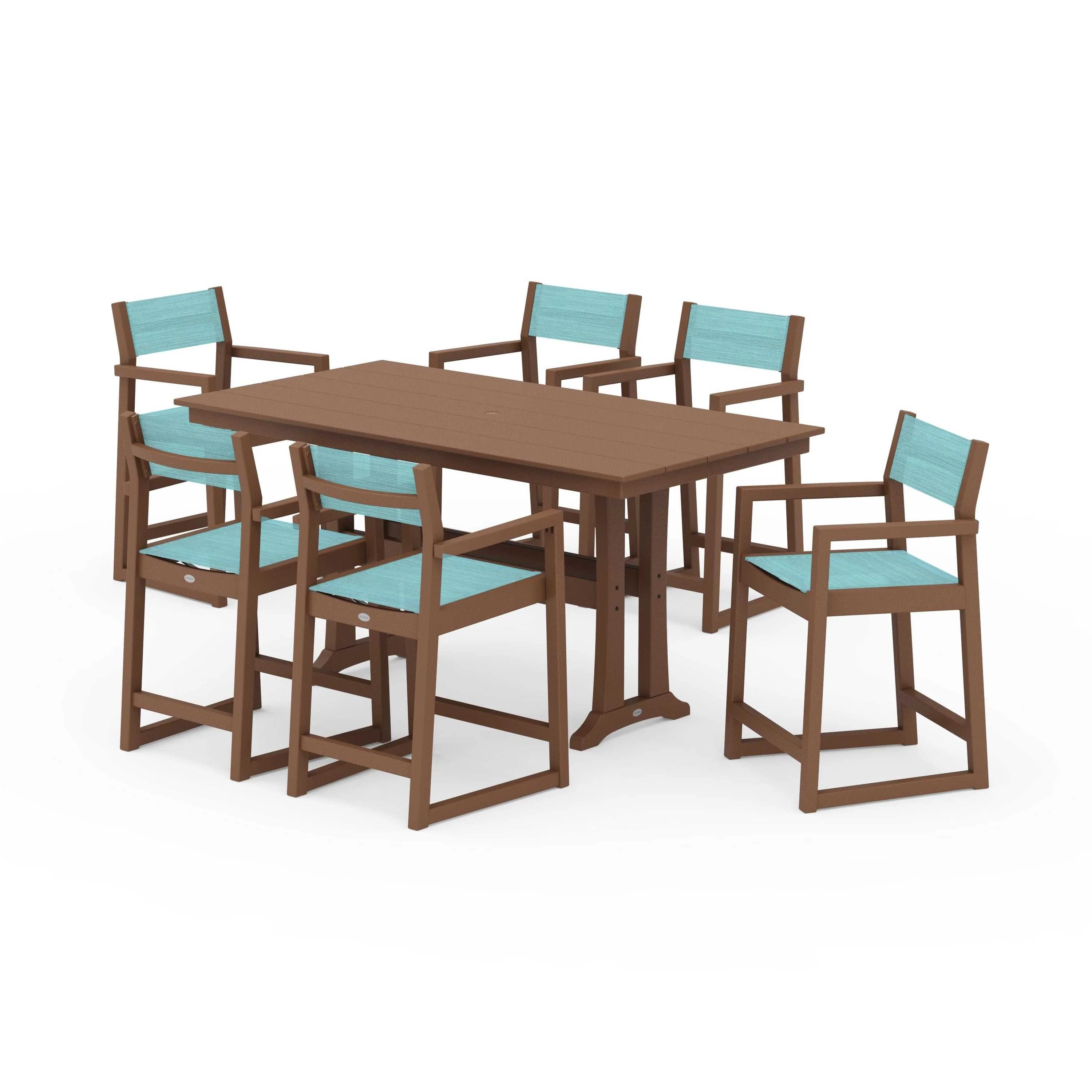 EDGE Sling Arm Chair 7-Piece Farmhouse Counter Set with Trestle Legs - Image 67