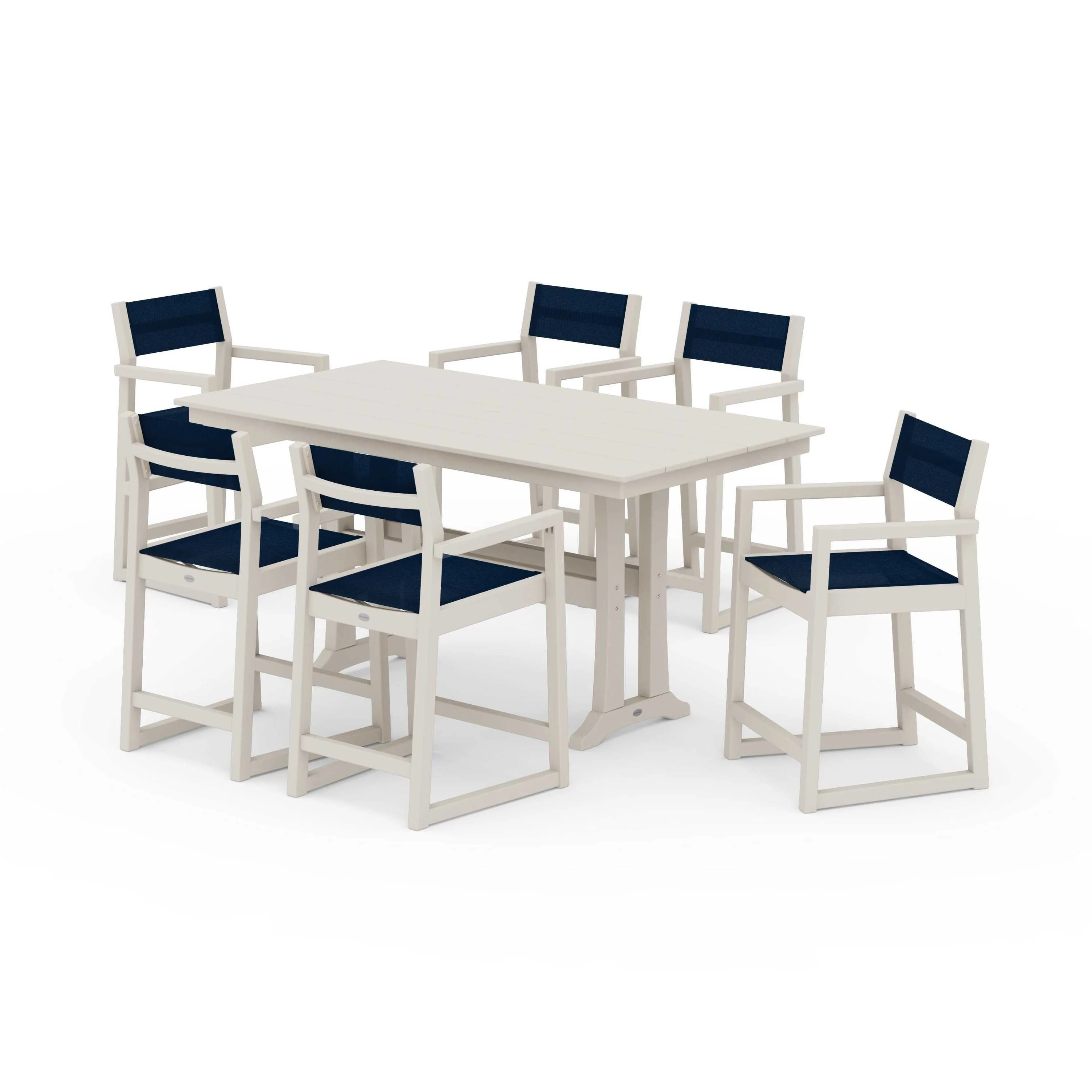 EDGE Sling Arm Chair 7-Piece Farmhouse Counter Set with Trestle Legs - Image 69