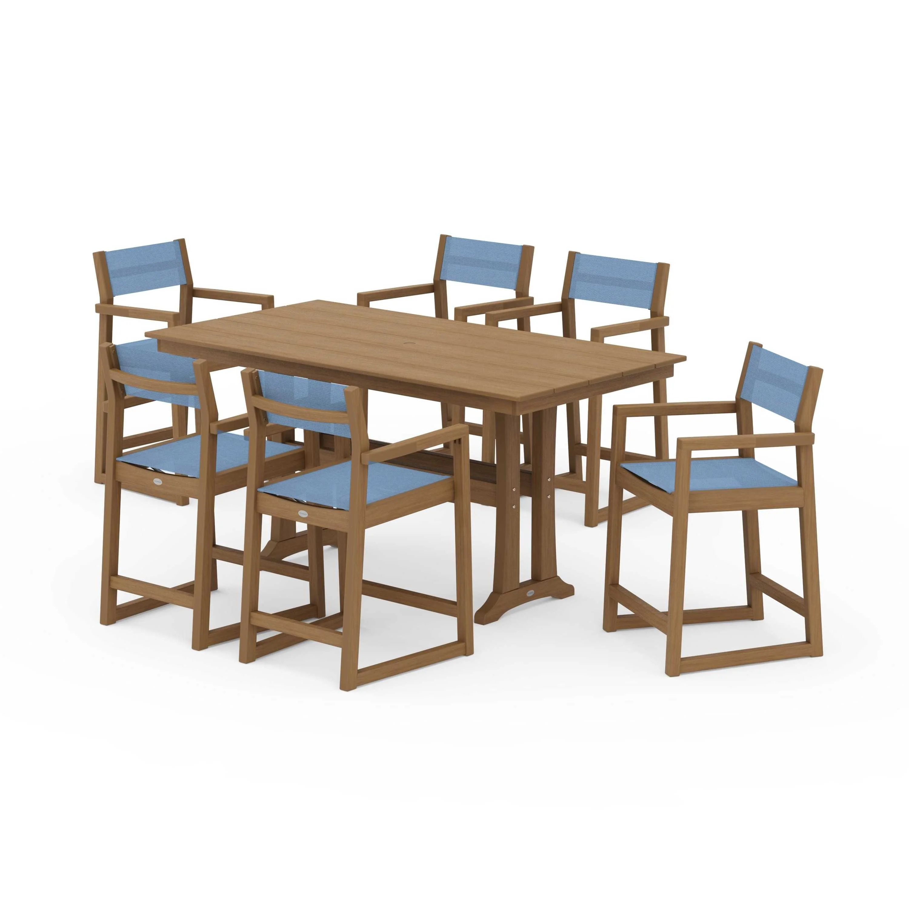 EDGE Sling Arm Chair 7-Piece Farmhouse Counter Set with Trestle Legs - Image 72
