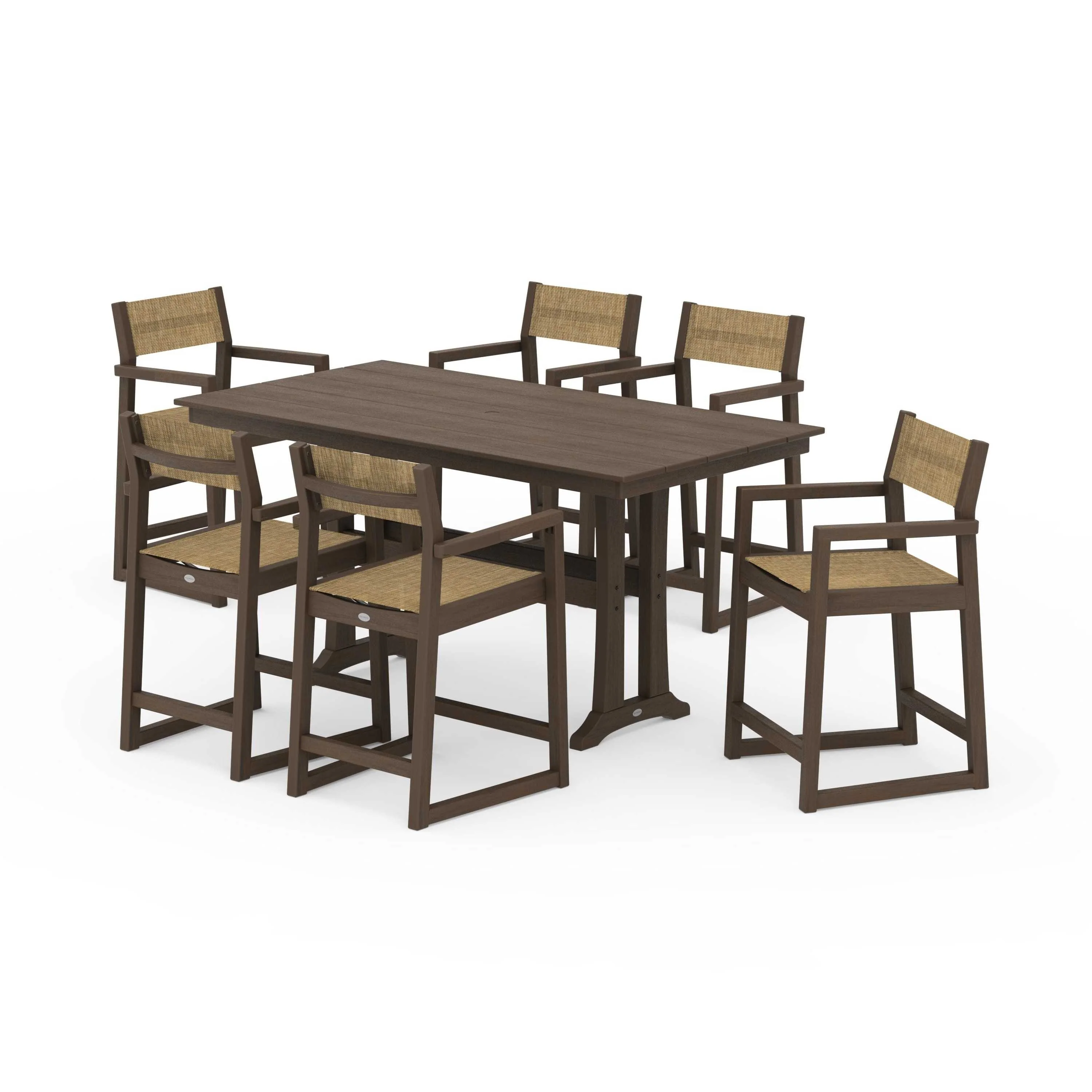 EDGE Sling Arm Chair 7-Piece Farmhouse Counter Set with Trestle Legs - Image 79