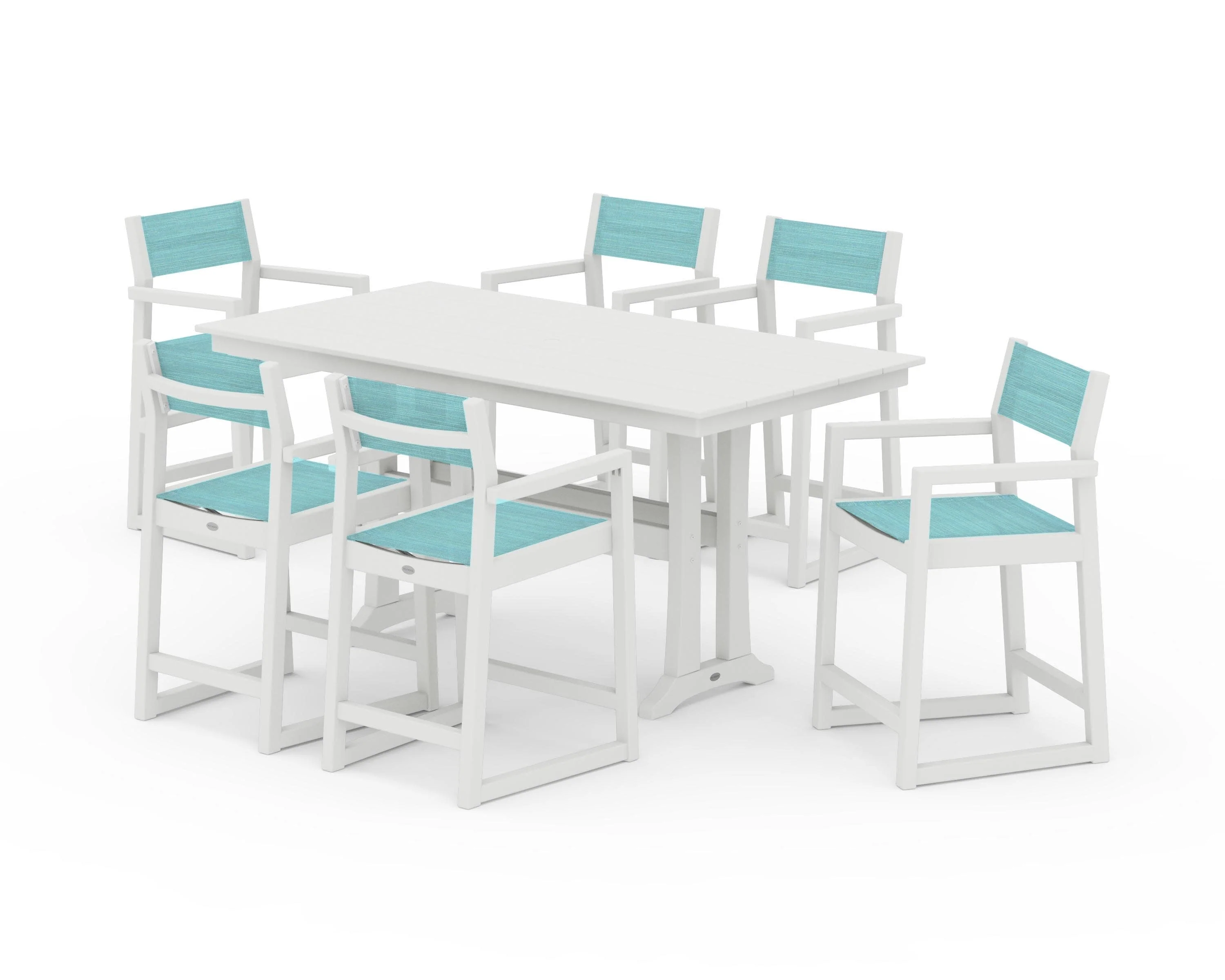 EDGE Sling Arm Chair 7-Piece Farmhouse Counter Set with Trestle Legs - Image 9