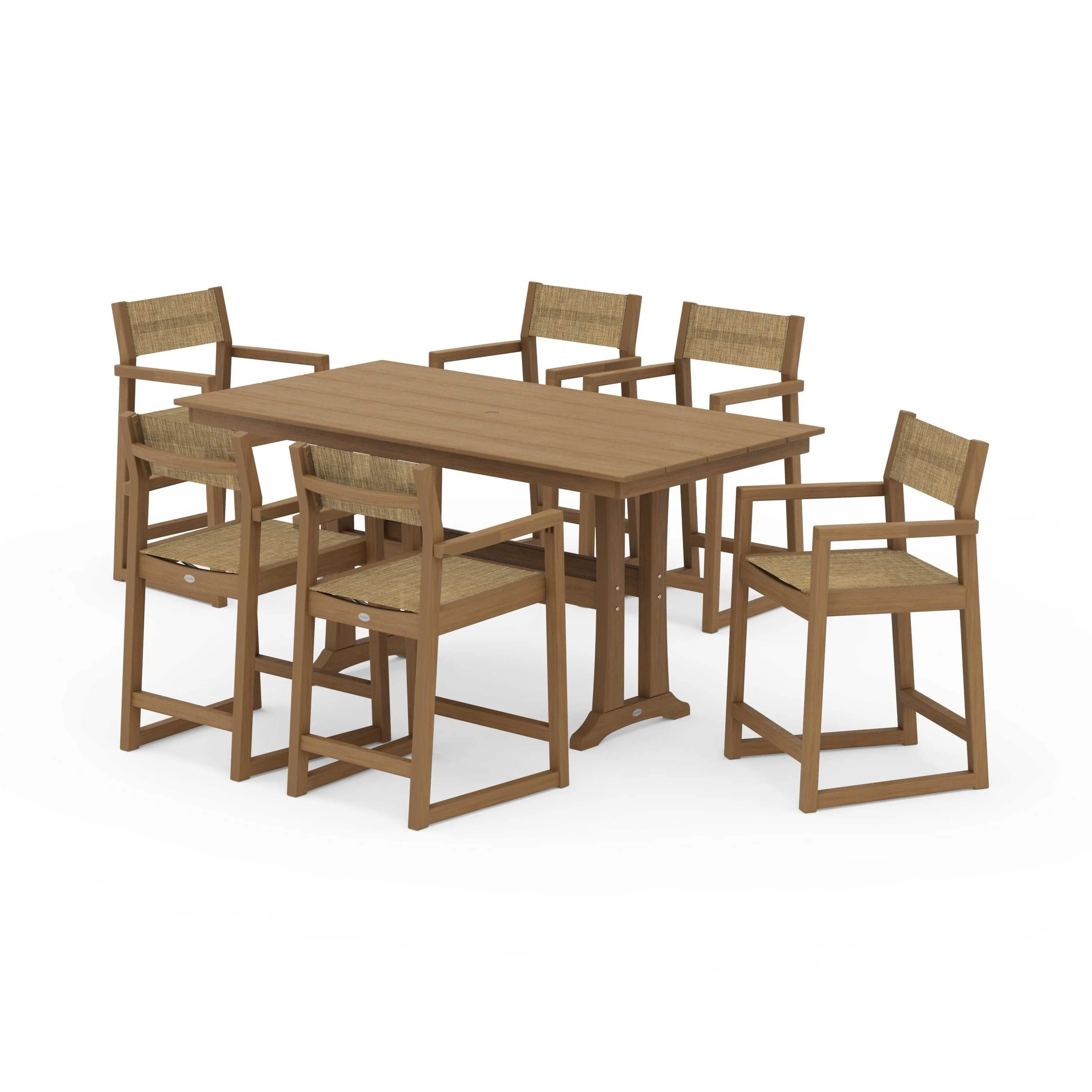 EDGE Sling Arm Chair 7-Piece Farmhouse Counter Set with Trestle Legs - Image 90