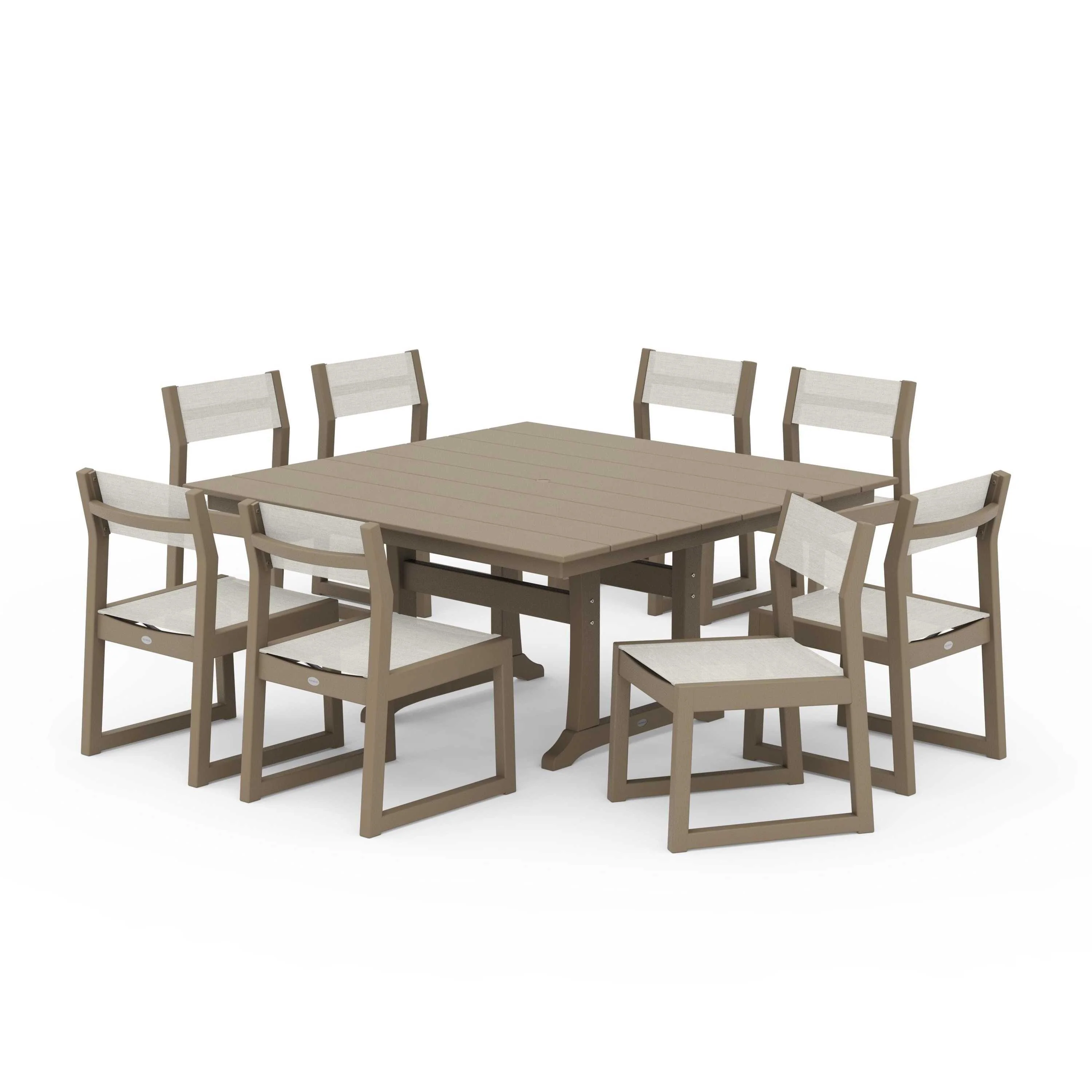 EDGE Sling Side Chair 9-Piece Farmhouse Trestle Dining Set - Image 105