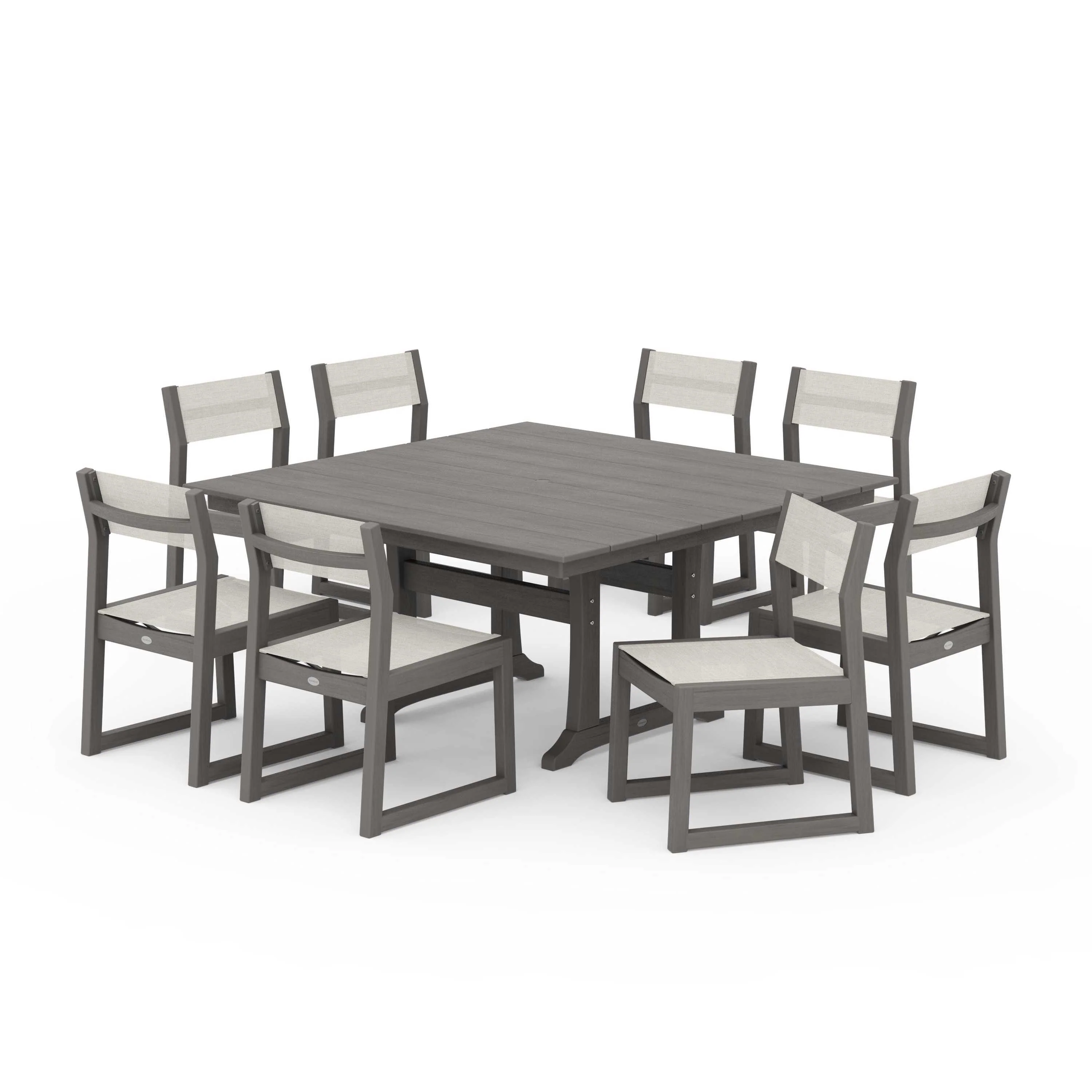 EDGE Sling Side Chair 9-Piece Farmhouse Trestle Dining Set - Image 61