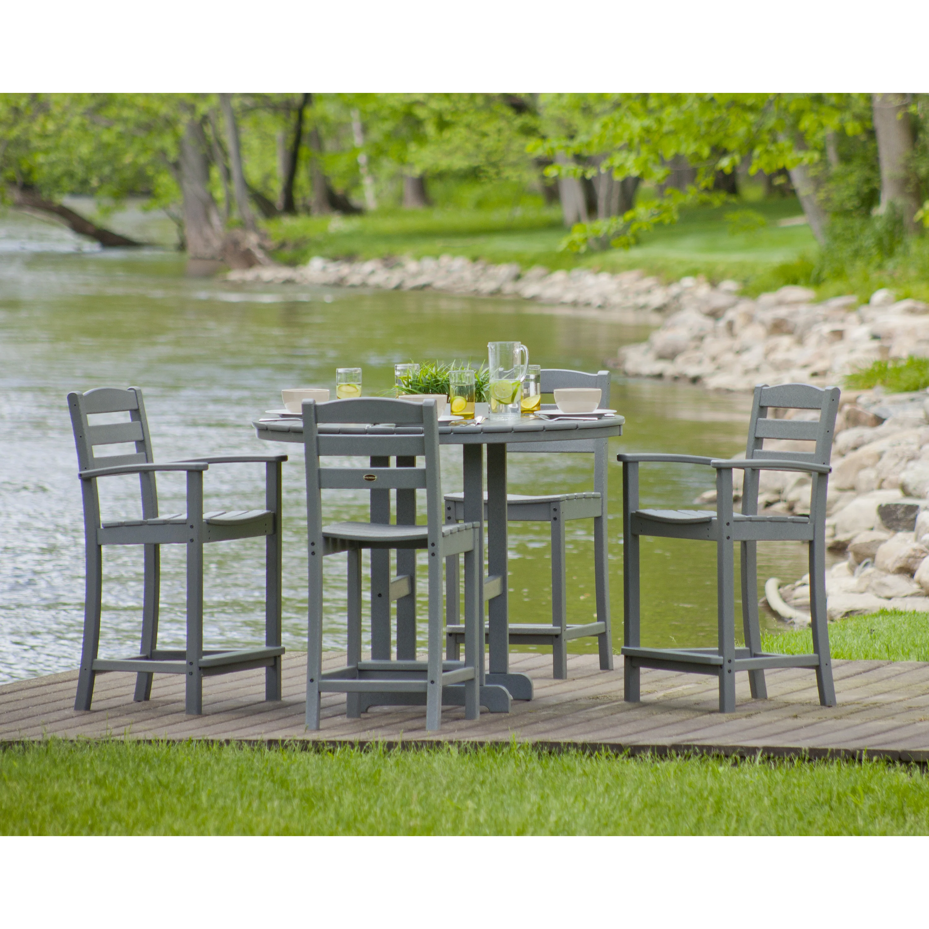 La Casa Café 5-Piece Round Farmhouse Counter Dining Set - Image 3