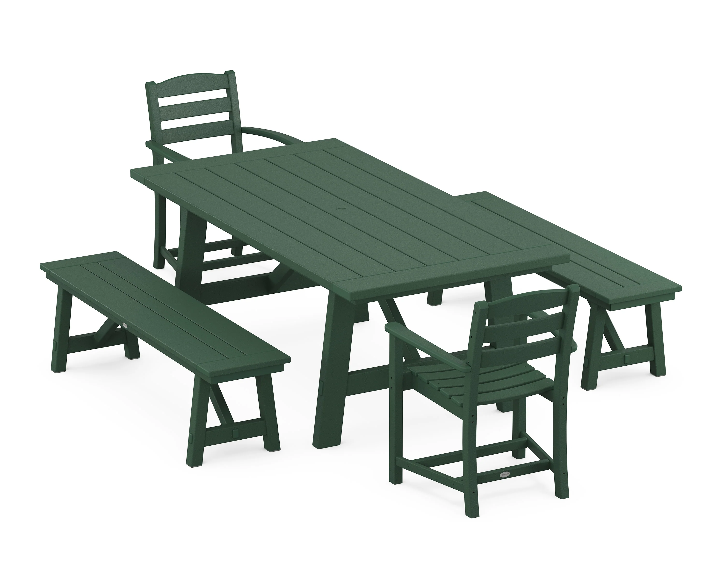 La Casa Café 5-Piece Rustic Farmhouse Dining Set With Benches - Image 6