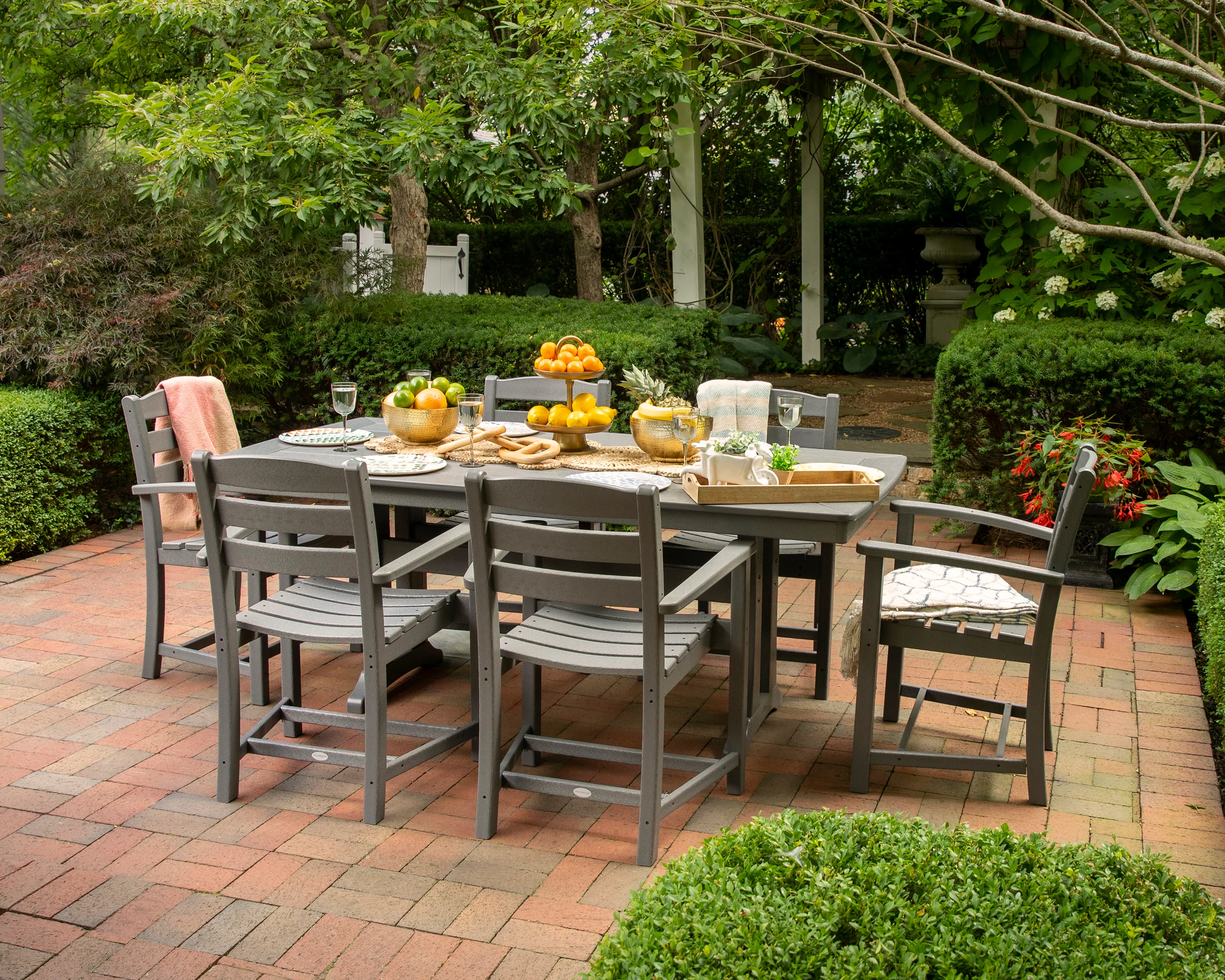 La Casa Café 7-Piece Arm Chair Dining Set with Trestle Legs - Image 3