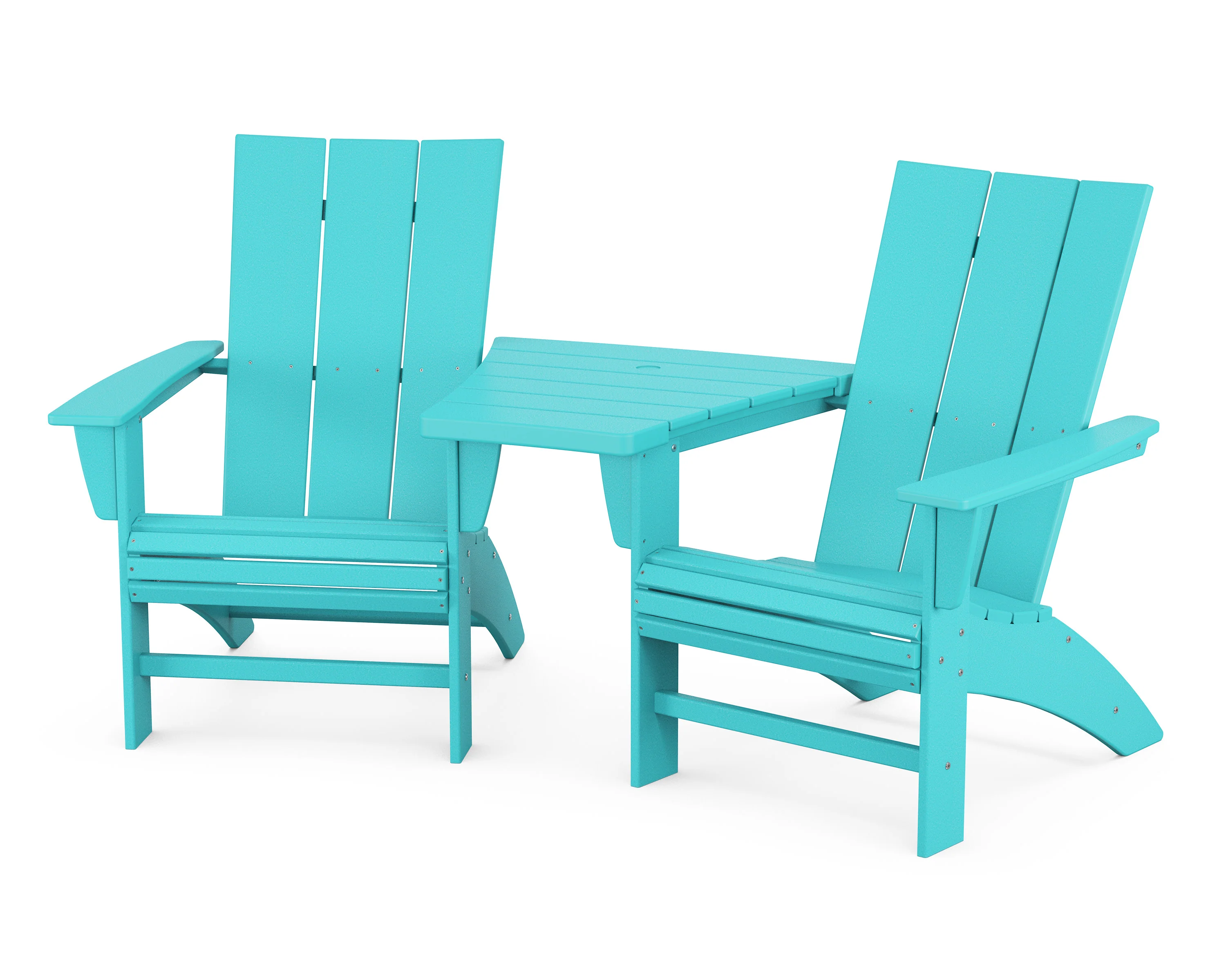 Modern 3-Piece Curveback Adirondack Set with Angled Connecting Table - Image 15