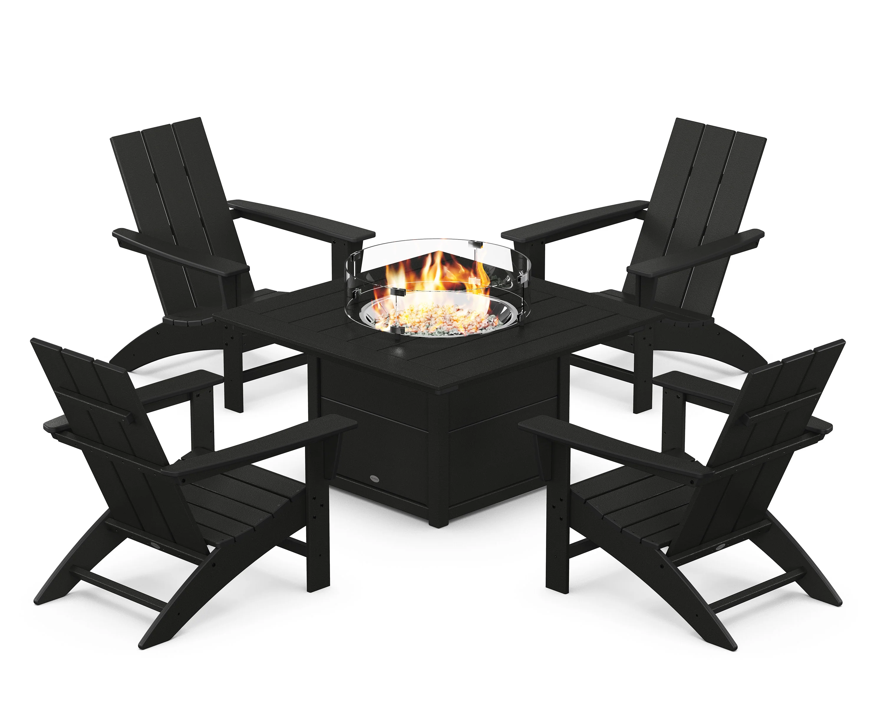 Modern 5-Piece Adirondack Chair Conversation Set with Fire Pit Table - Image 3