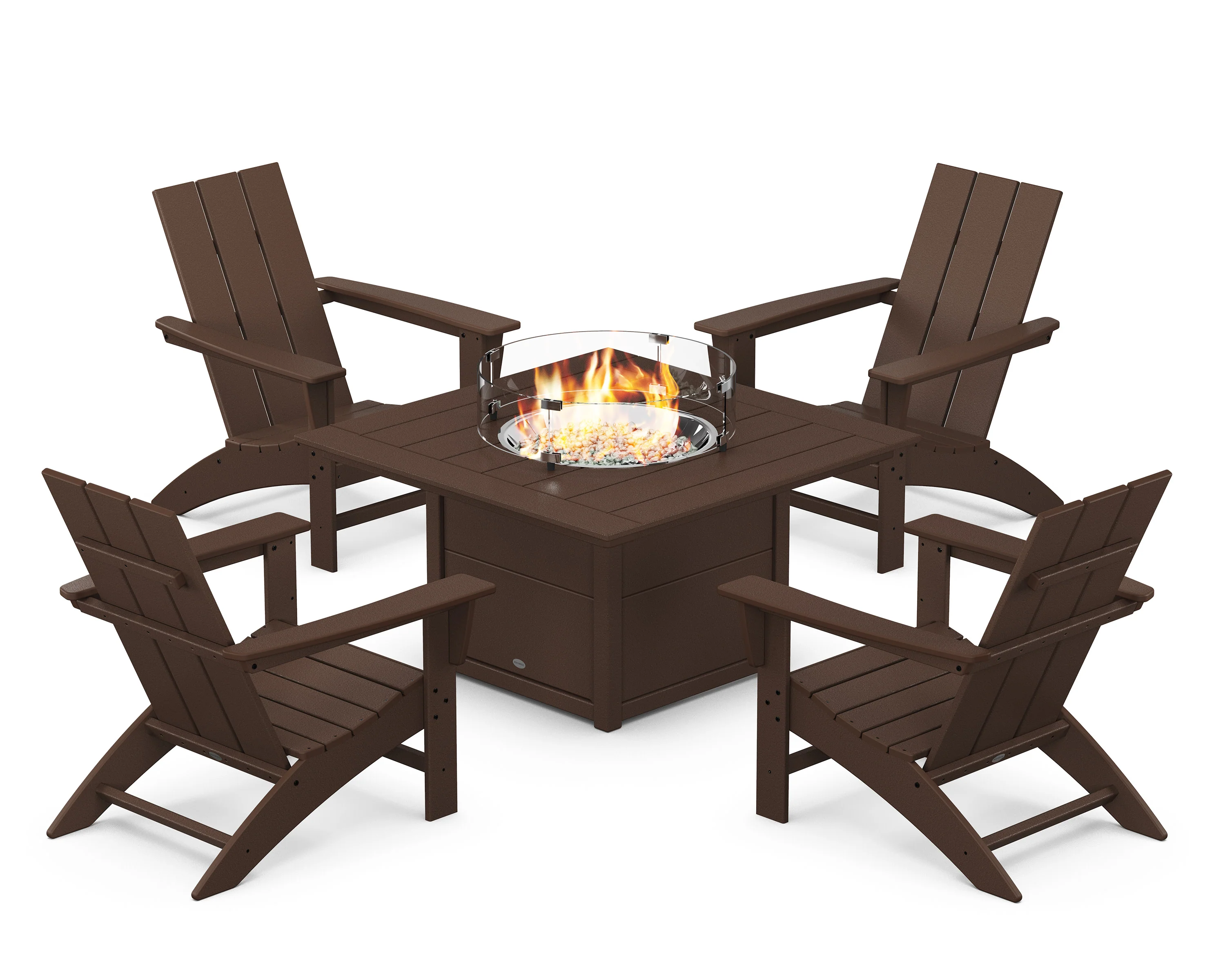 Modern 5-Piece Adirondack Chair Conversation Set with Fire Pit Table - Image 5