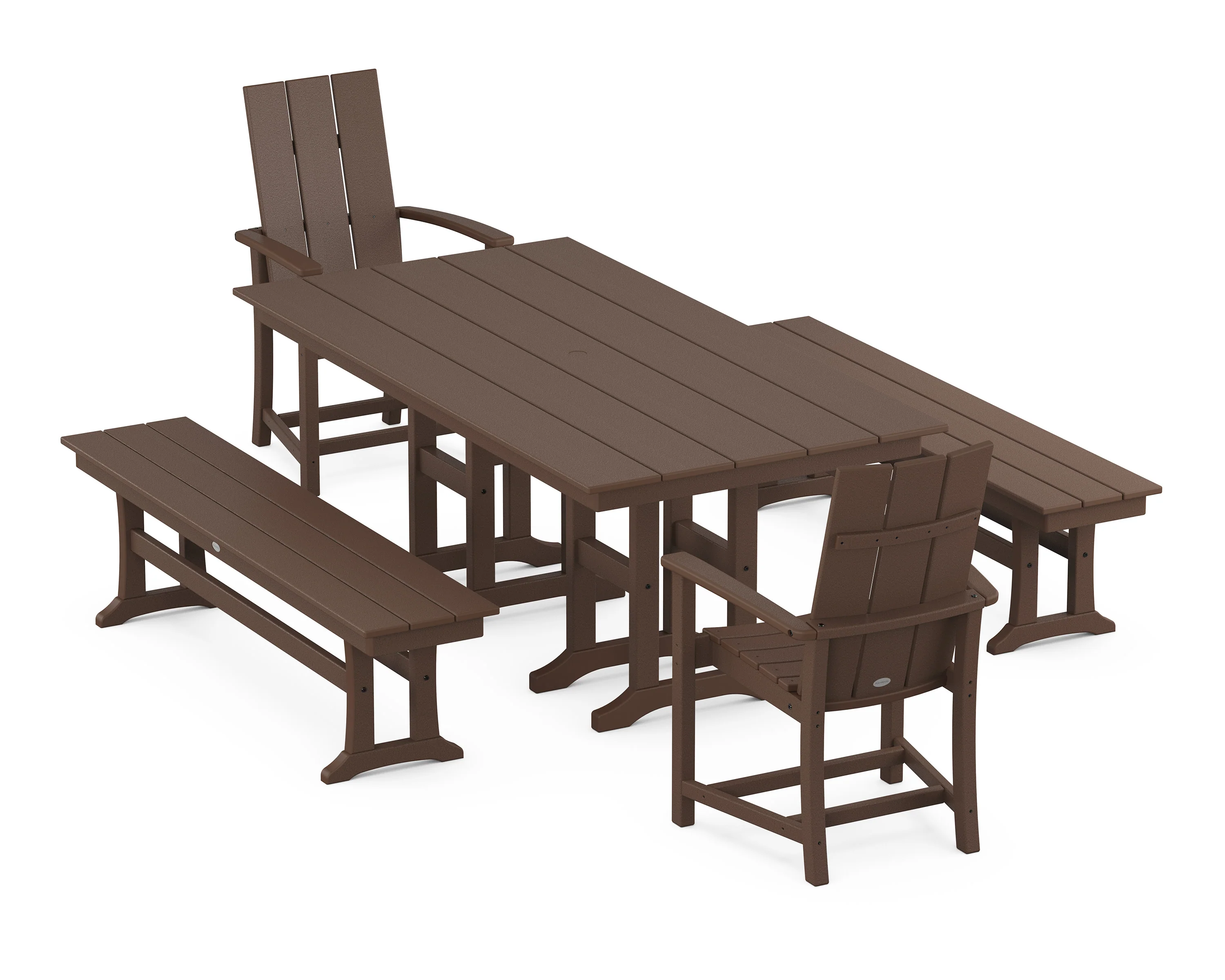 Modern Adirondack 5-Piece Farmhouse Dining Set with Benches - Image 4