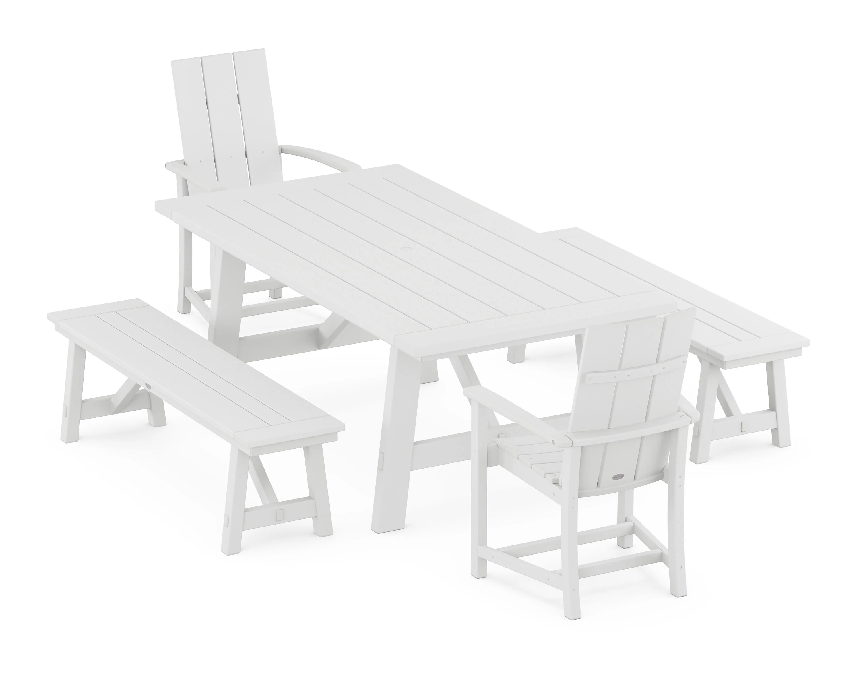 Modern Adirondack 5-Piece Rustic Farmhouse Dining Set With Benches - Image 4