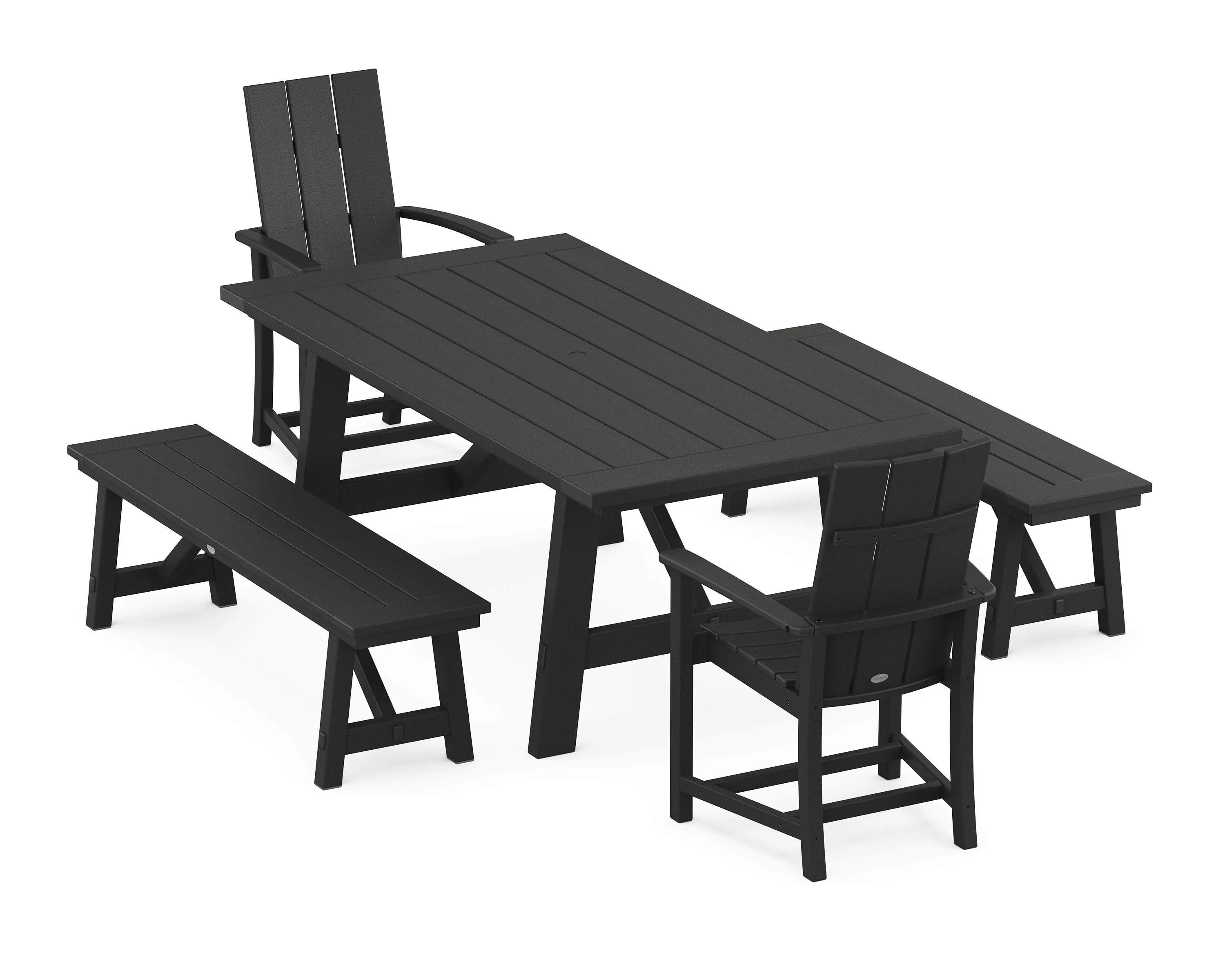 Modern Adirondack 5-Piece Rustic Farmhouse Dining Set With Benches - Image 6
