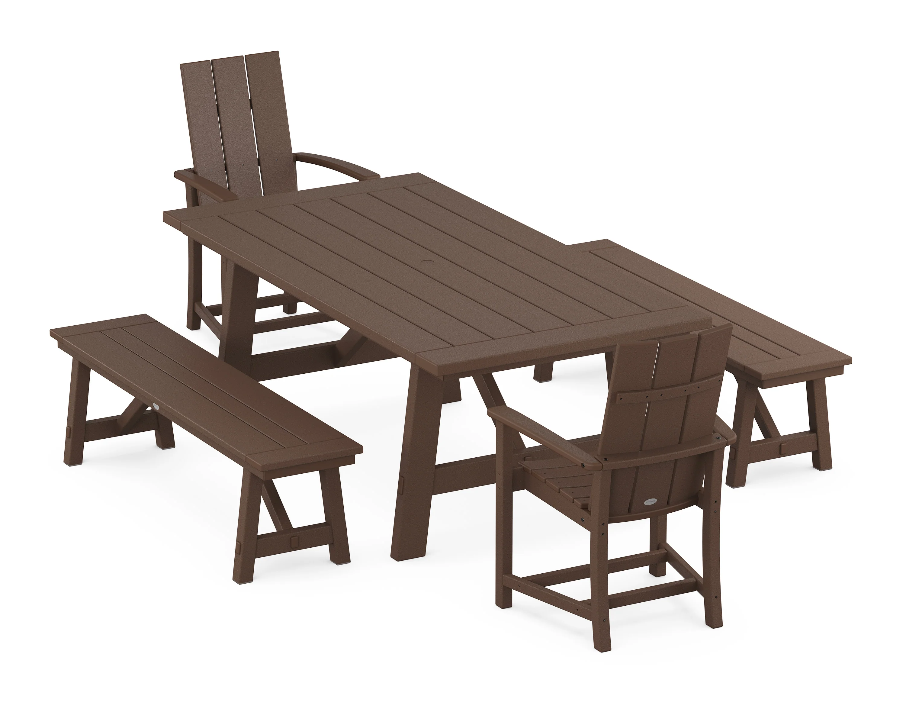 Modern Adirondack 5-Piece Rustic Farmhouse Dining Set With Benches - Image 7