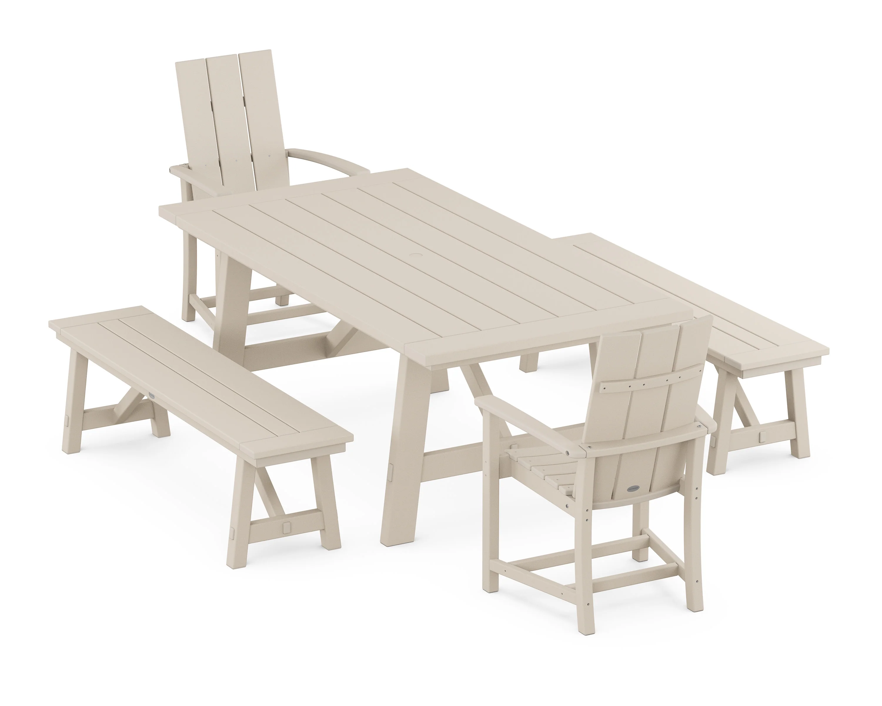 Modern Adirondack 5-Piece Rustic Farmhouse Dining Set With Benches - Image 8