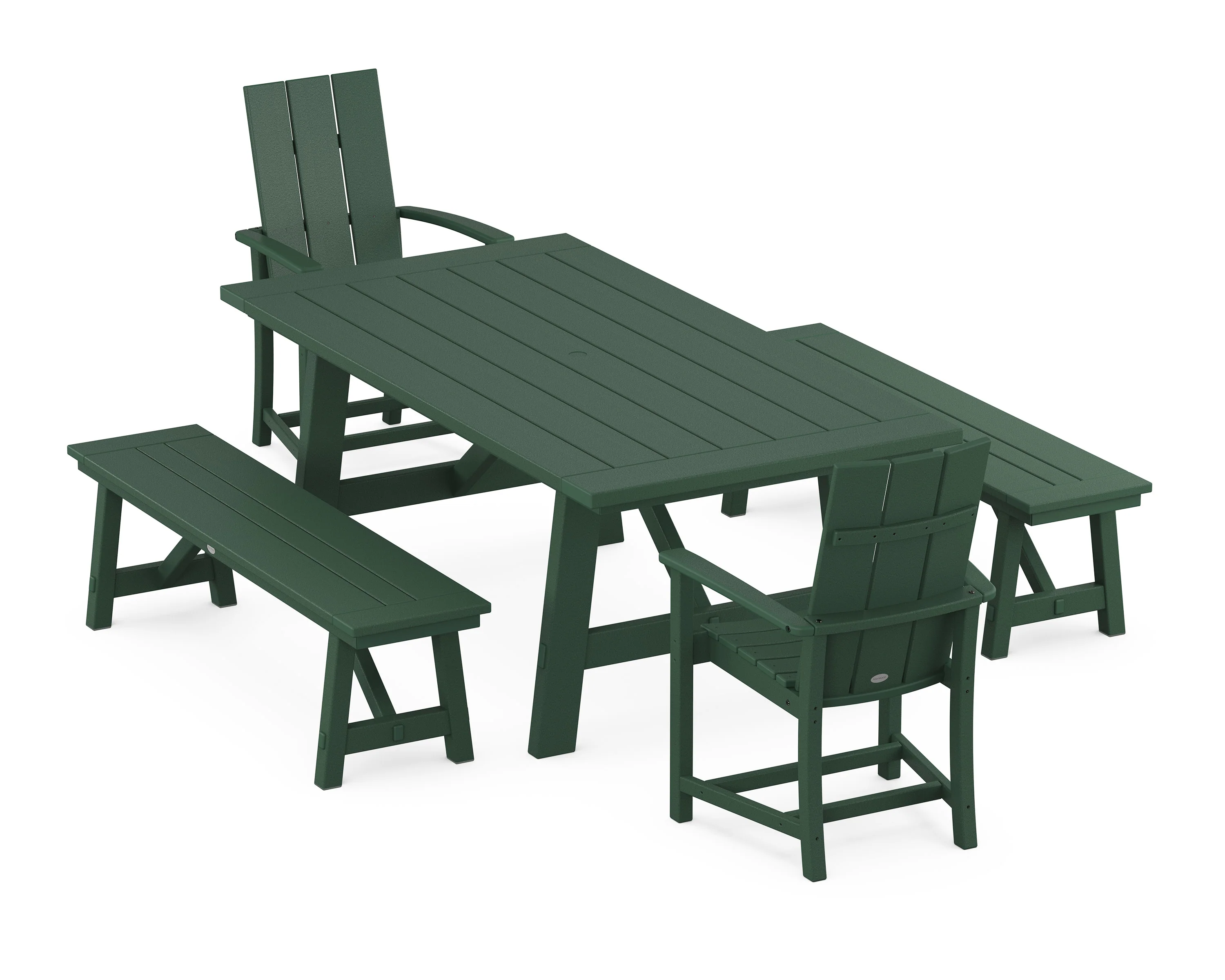 Modern Adirondack 5-Piece Rustic Farmhouse Dining Set With Benches - Image 9