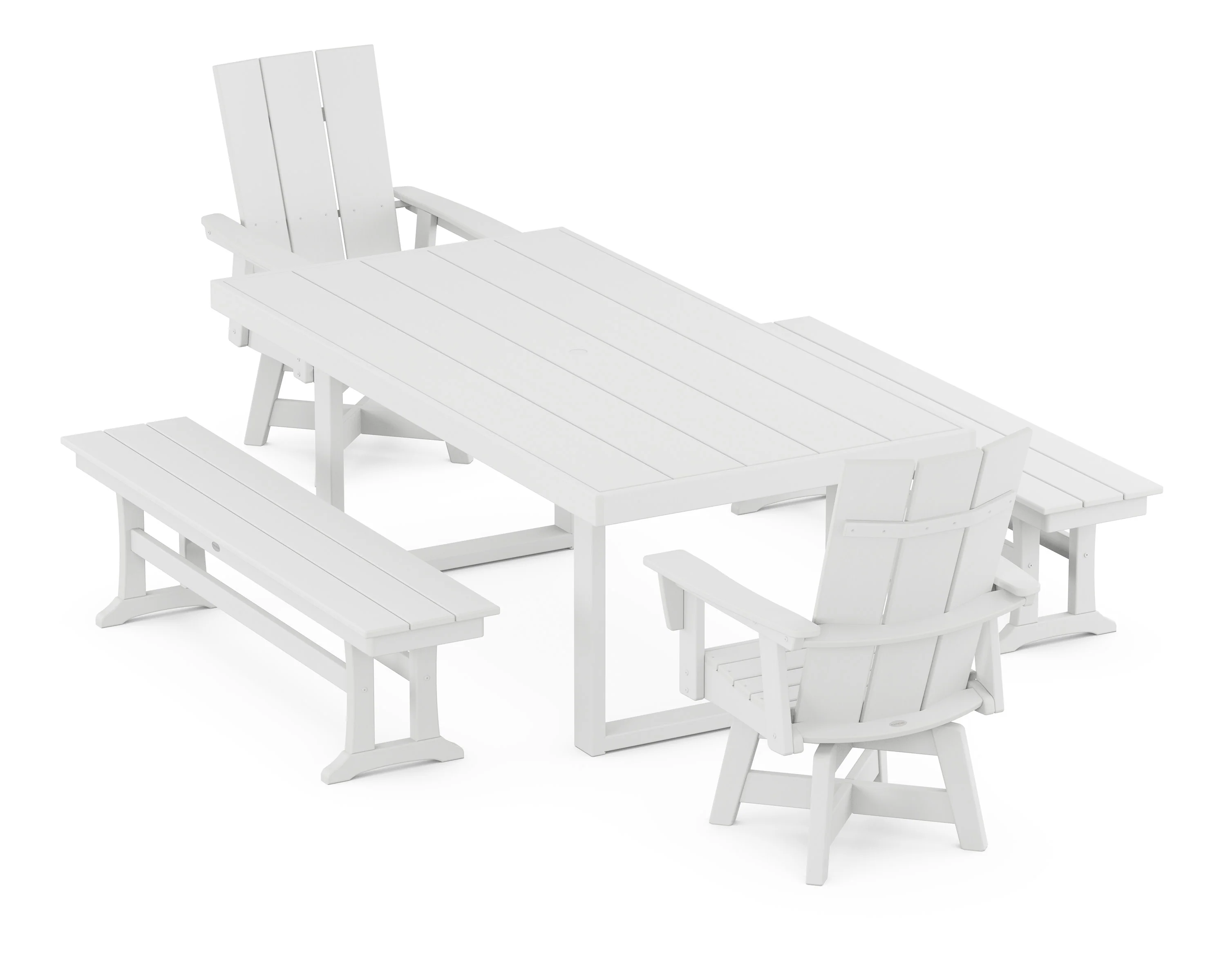 Modern Adirondack Swivel Chair 5-Piece Dining Set with Benches - Image 11