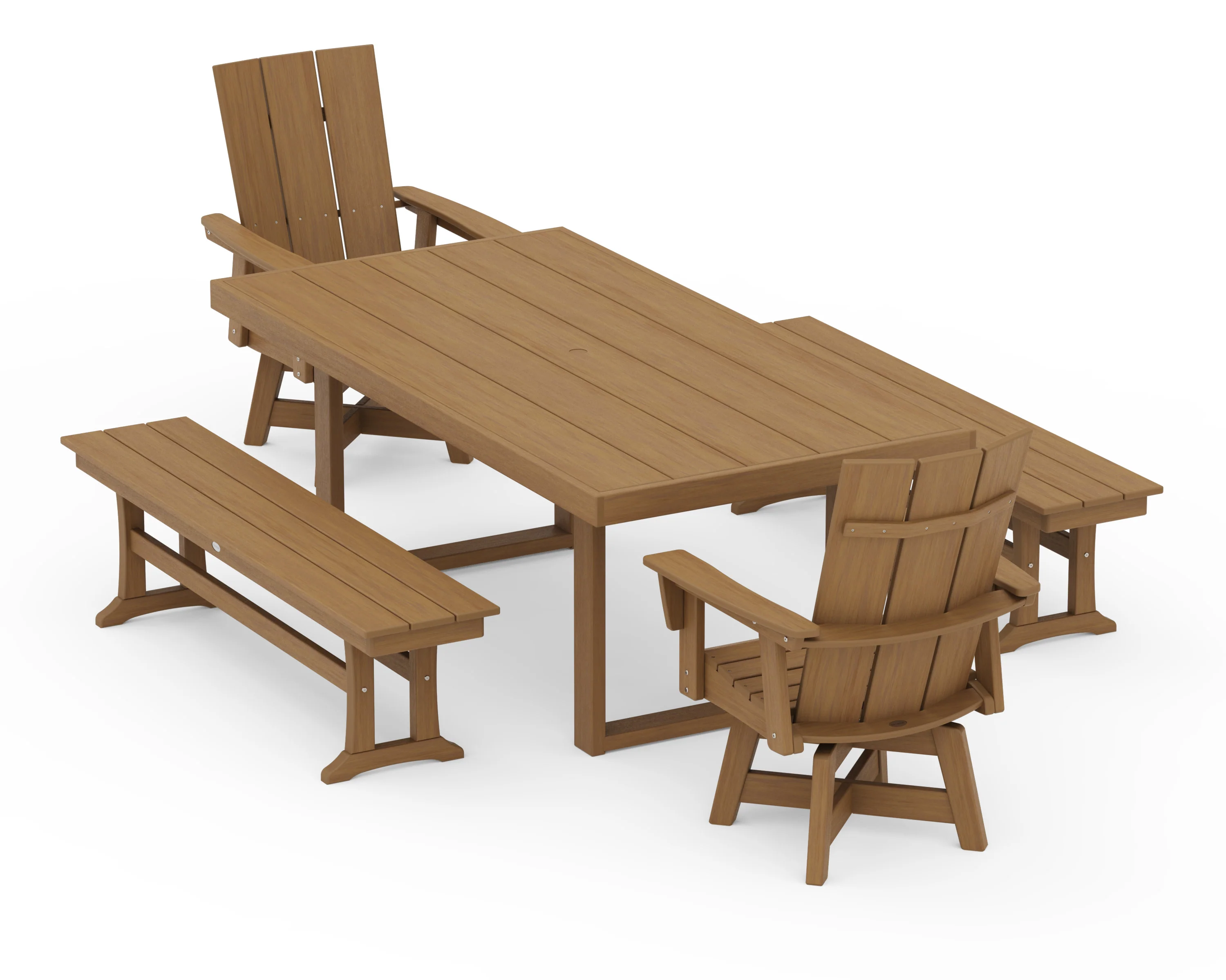Modern Adirondack Swivel Chair 5-Piece Dining Set with Benches - Image 15