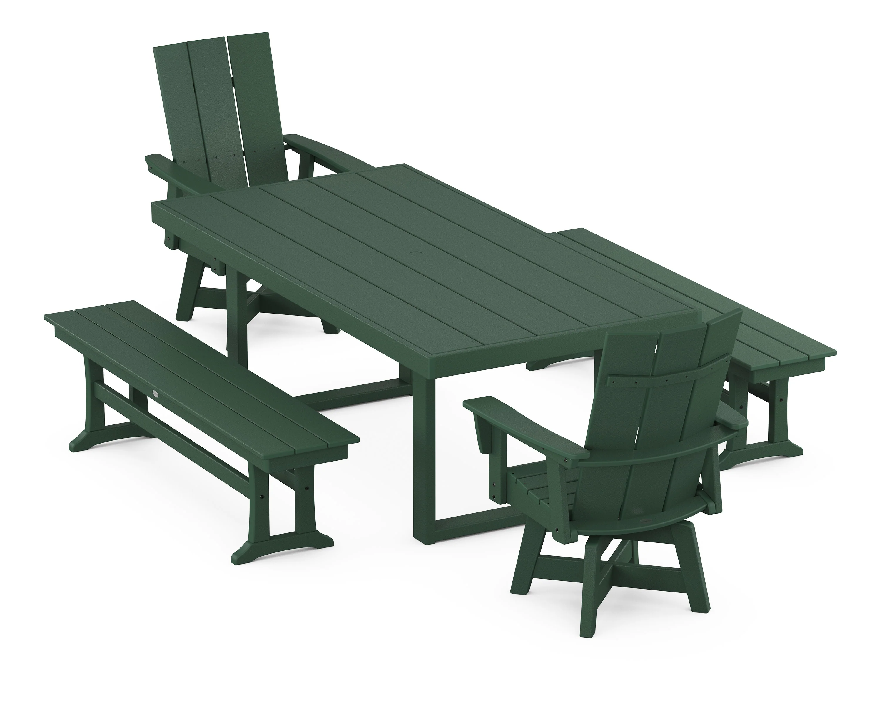 Modern Adirondack Swivel Chair 5-Piece Dining Set with Benches - Image 9