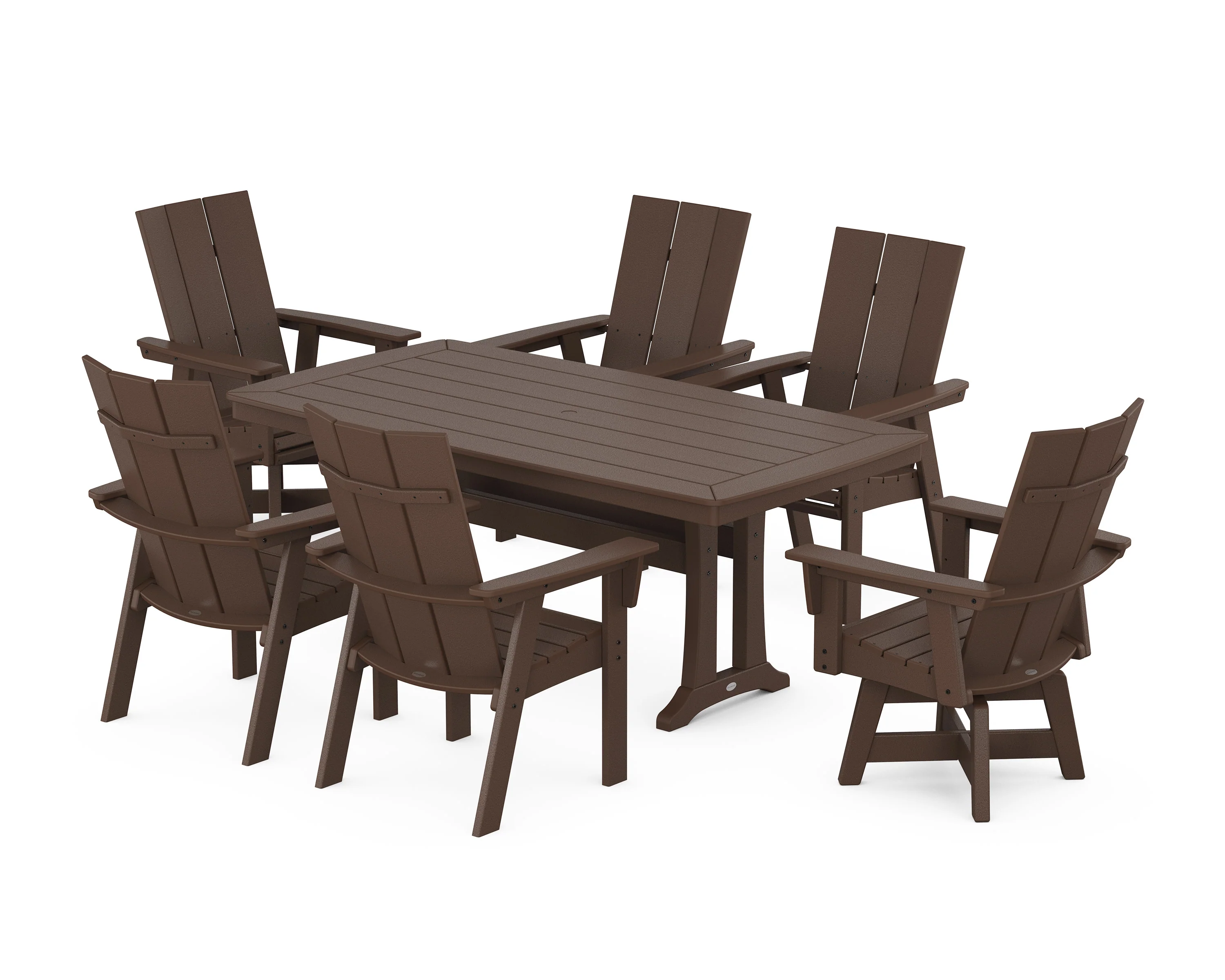 Modern Adirondack Swivel Chair 7-Piece Dining Set with Trestle Legs - Image 10