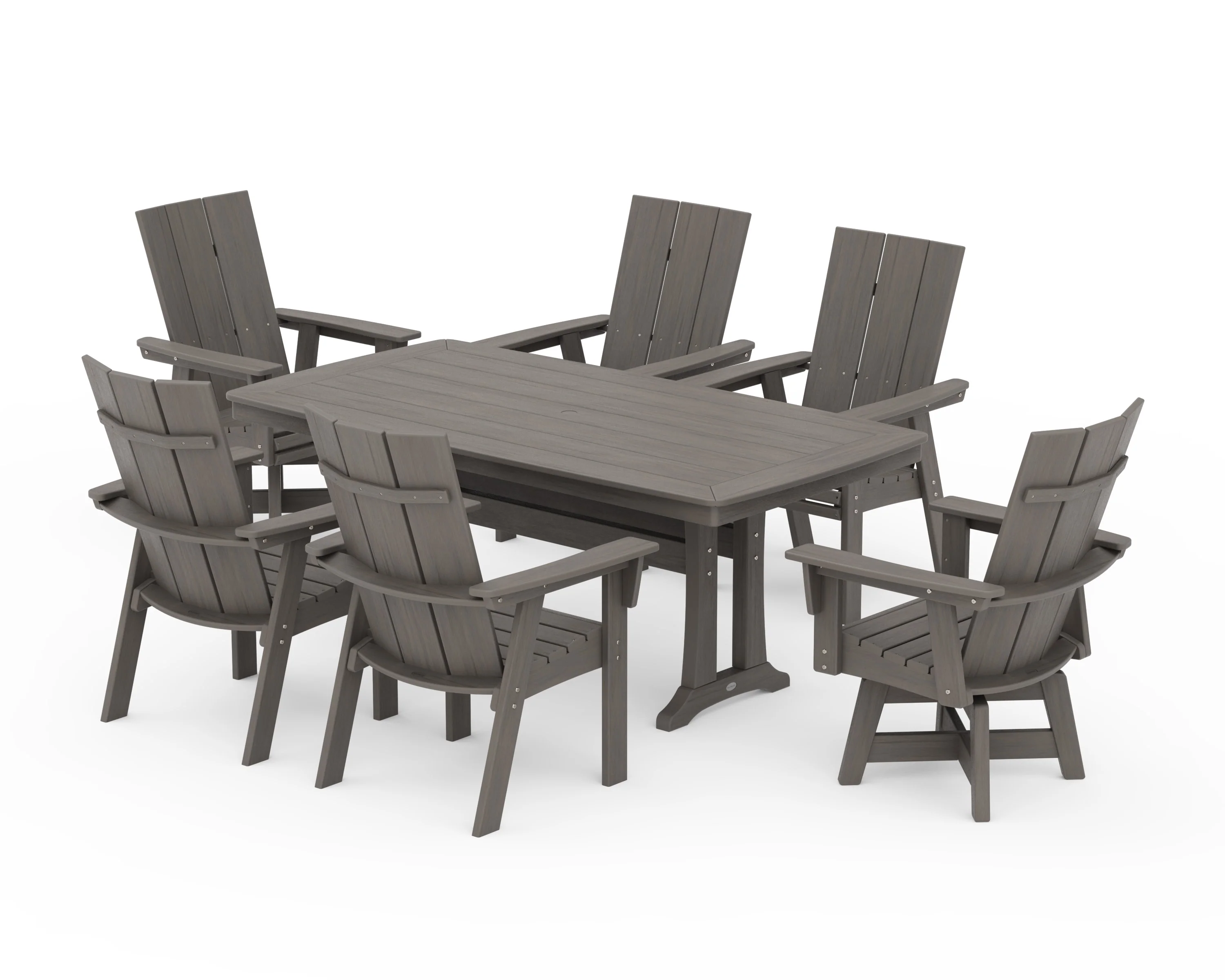 Modern Adirondack Swivel Chair 7-Piece Dining Set with Trestle Legs - Image 13