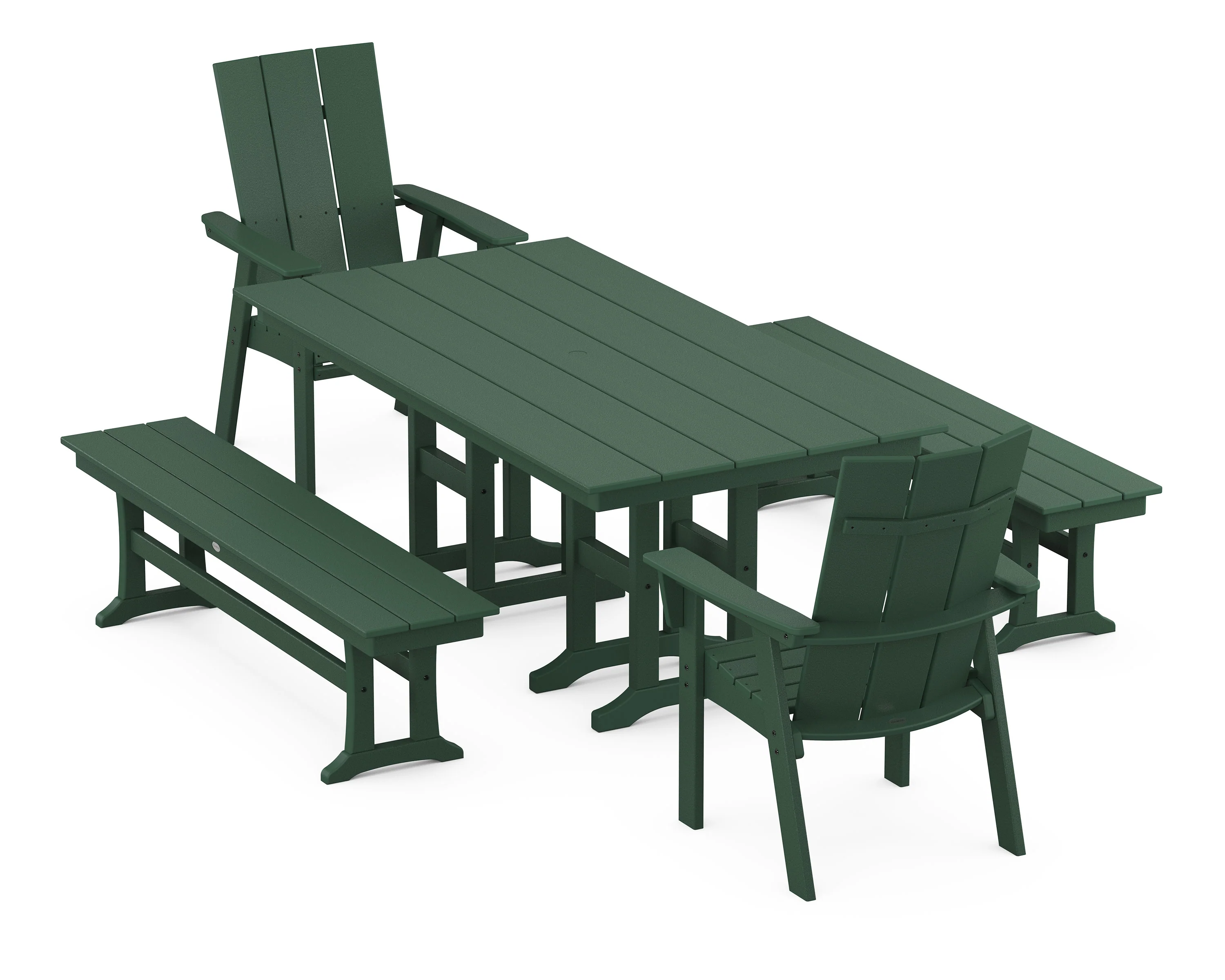 Modern Curveback Adirondack 5-Piece Farmhouse Dining Set with Benches - Image 6