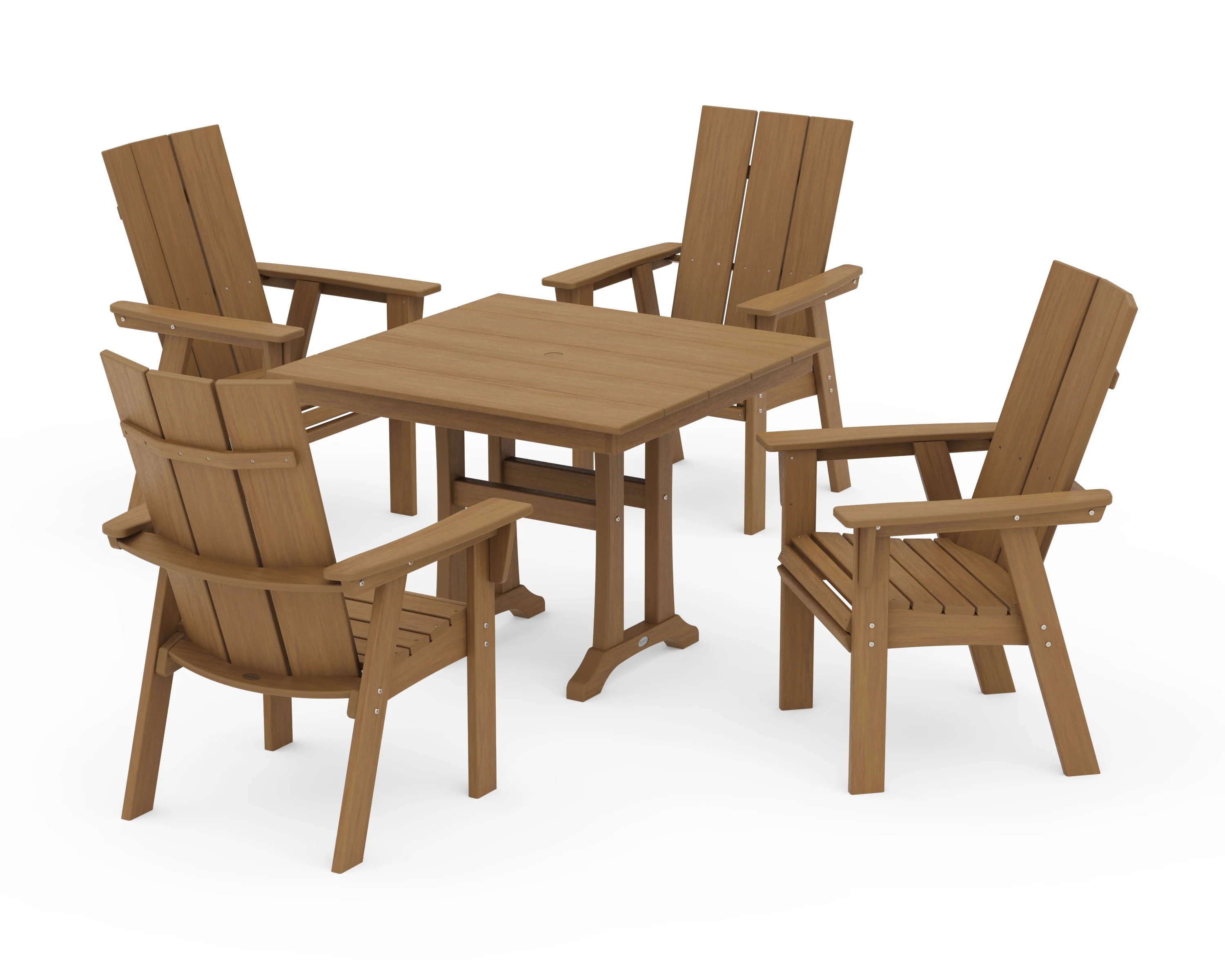 Modern Curveback Adirondack 5-Piece Farmhouse Trestle Dining Set - Image 20