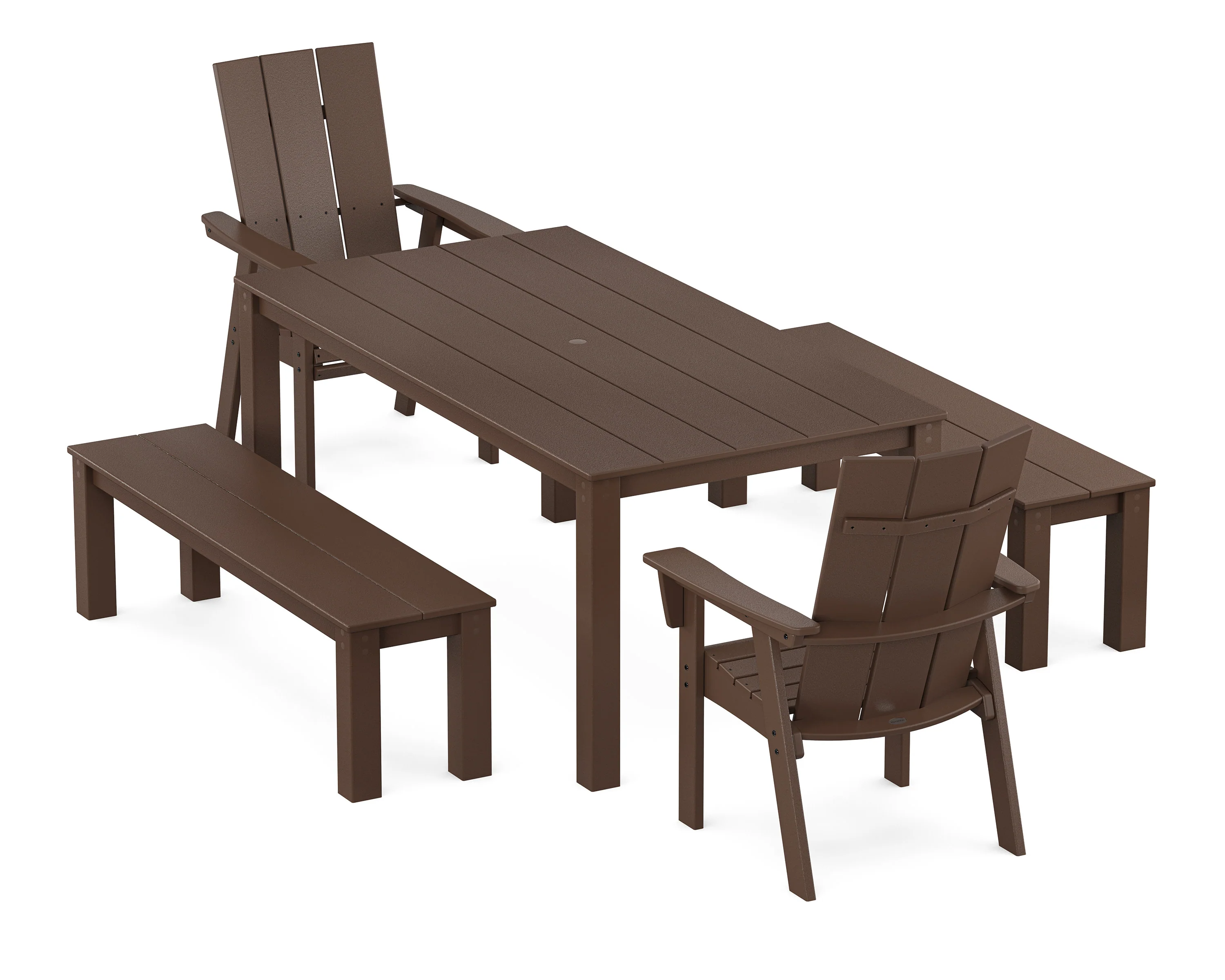 Modern Curveback Adirondack 5-Piece Parsons Dining Set with Benches - Image 4