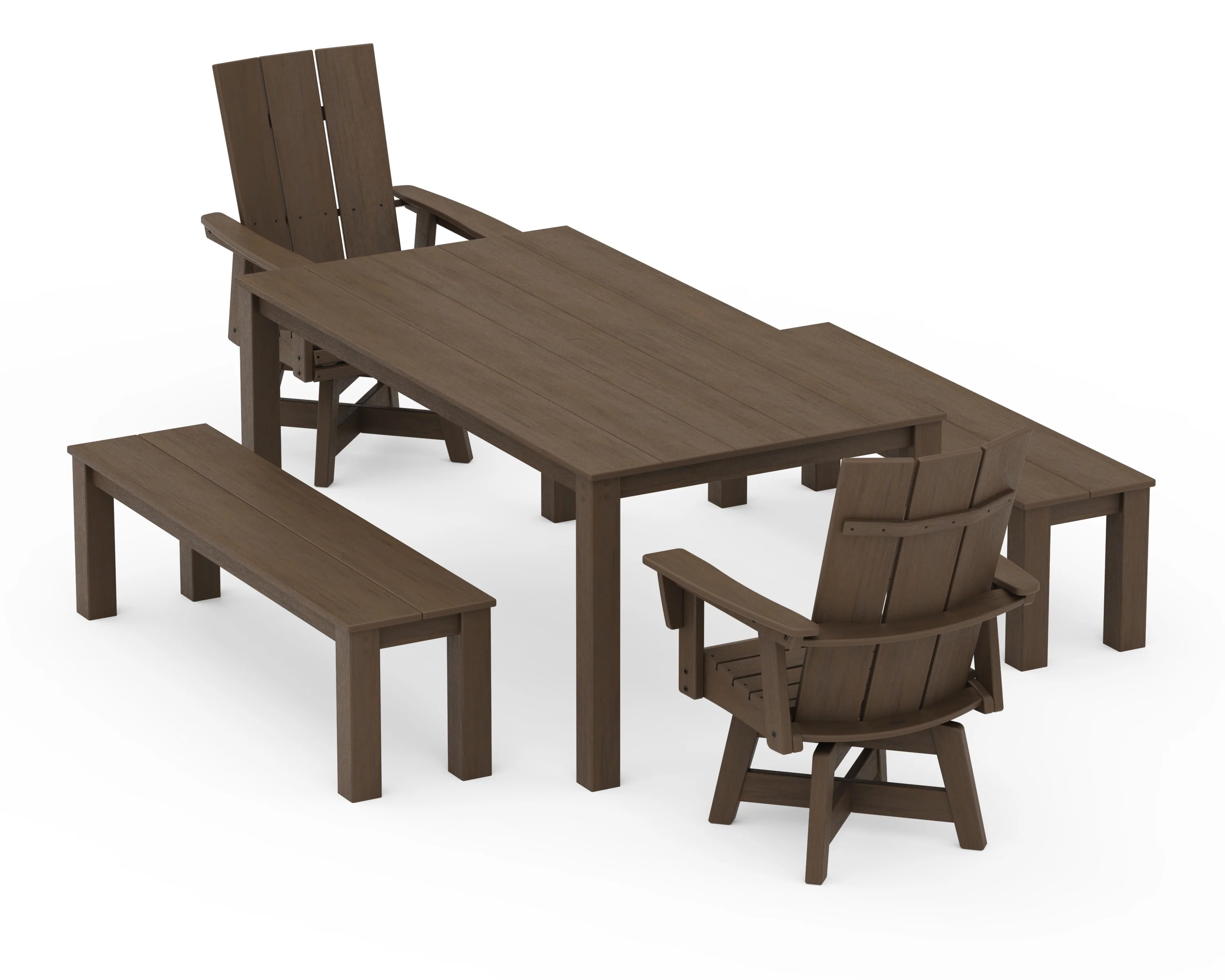 Modern Curveback Adirondack 5-Piece Parsons Swivel Dining Set with Benches - Image 11