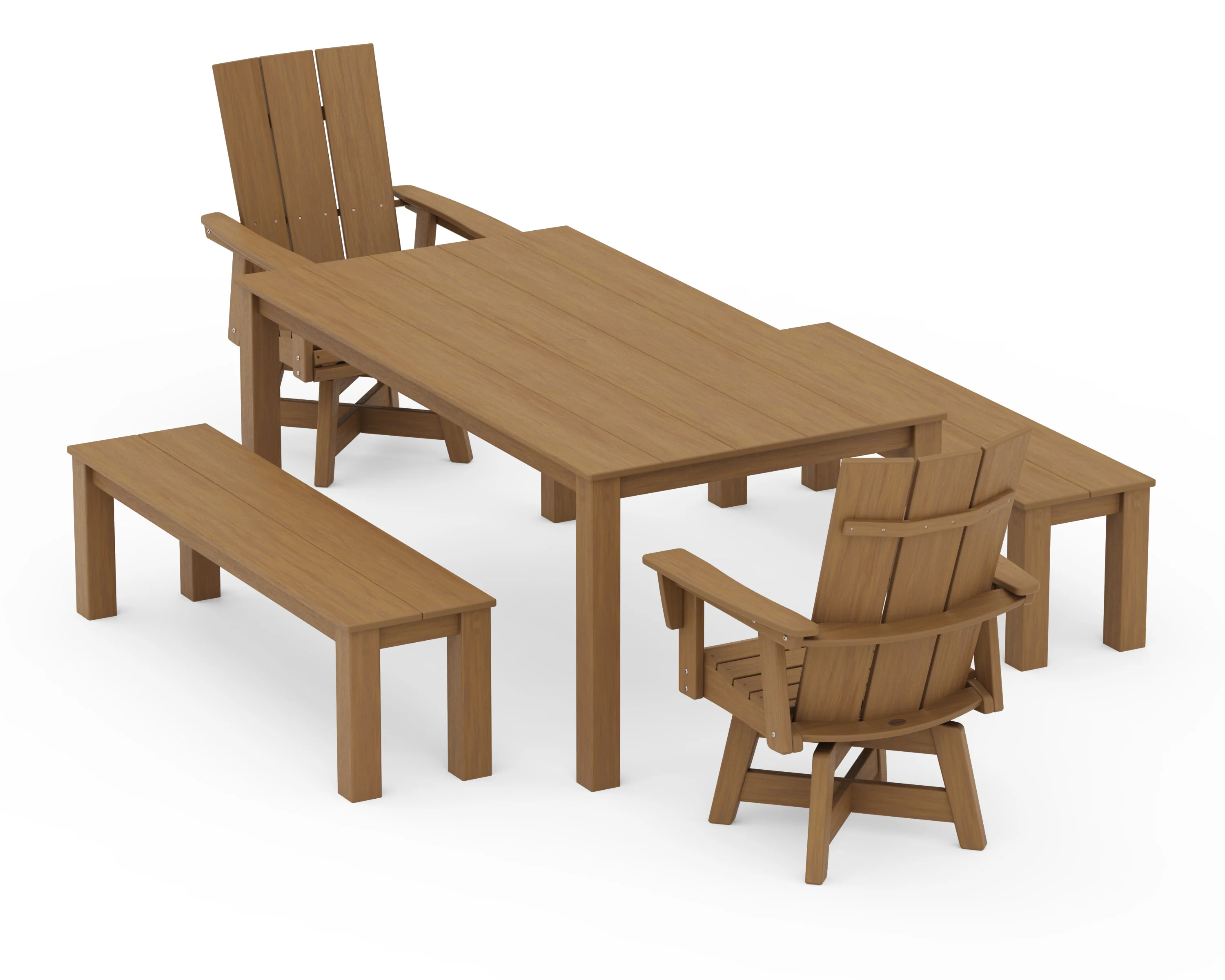 Modern Curveback Adirondack 5-Piece Parsons Swivel Dining Set with Benches - Image 12