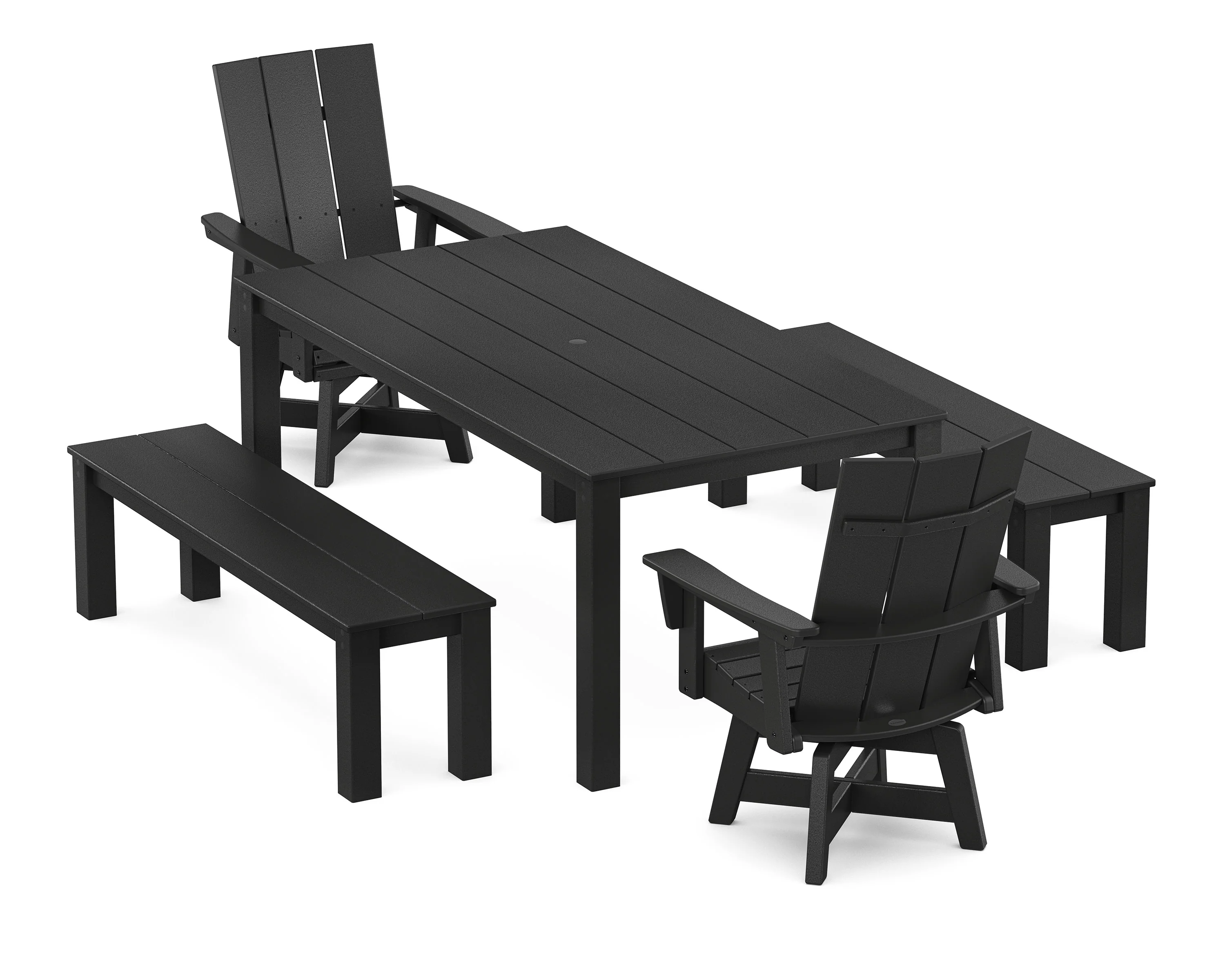 Modern Curveback Adirondack 5-Piece Parsons Swivel Dining Set with Benches - Image 8