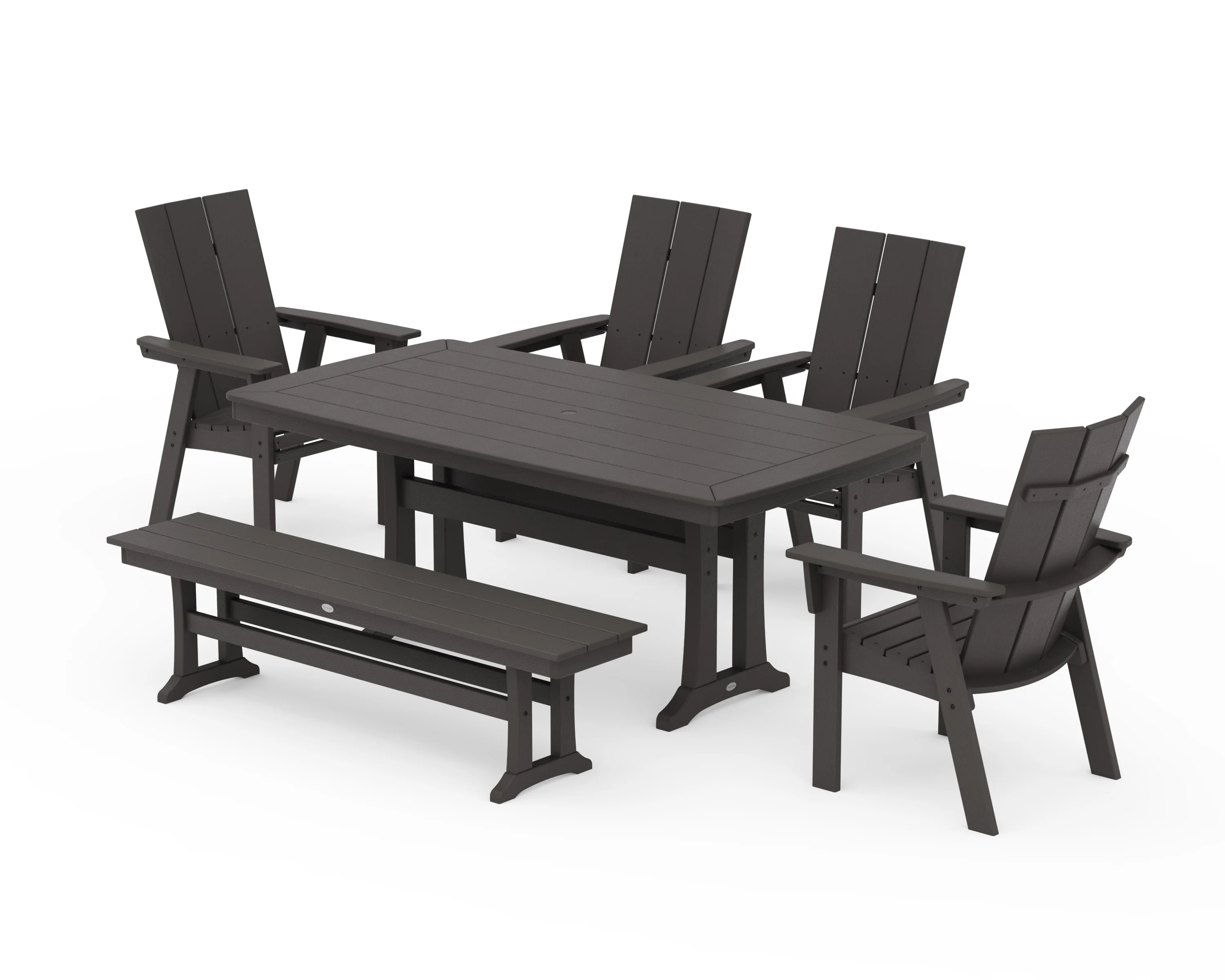Modern Curveback Adirondack 6-Piece Farmhouse Dining Set with Trestle Legs and Bench - Image 13