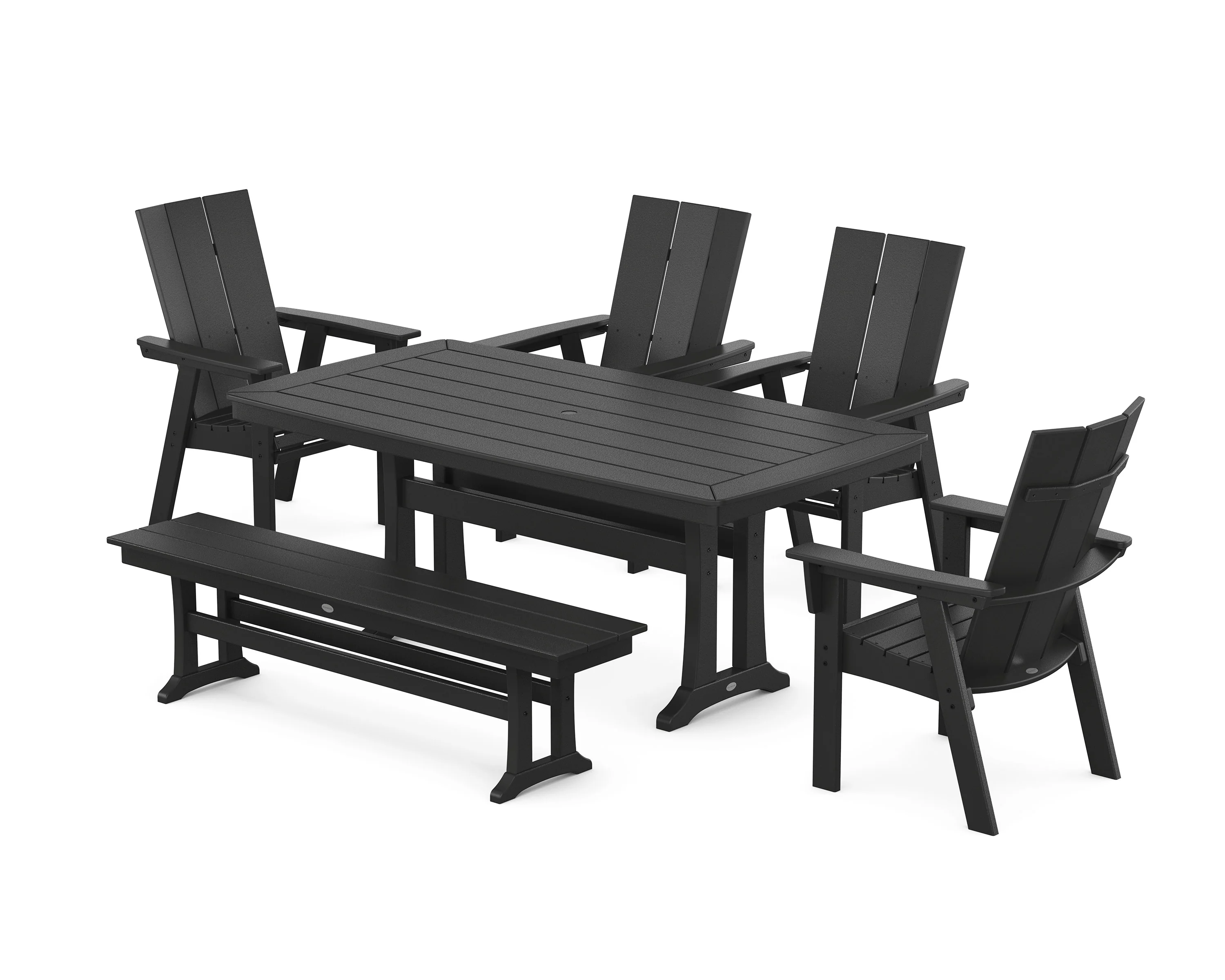 Modern Curveback Adirondack 6-Piece Farmhouse Dining Set with Trestle Legs and Bench - Image 4