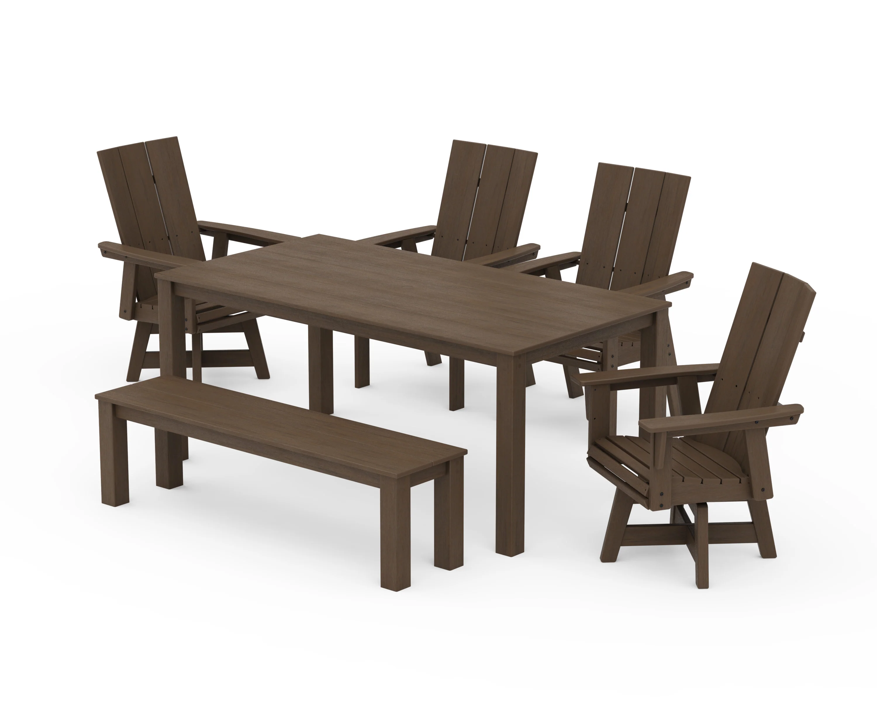 Modern Curveback Adirondack 6-Piece Parsons Swivel Dining Set with Bench - Image 11