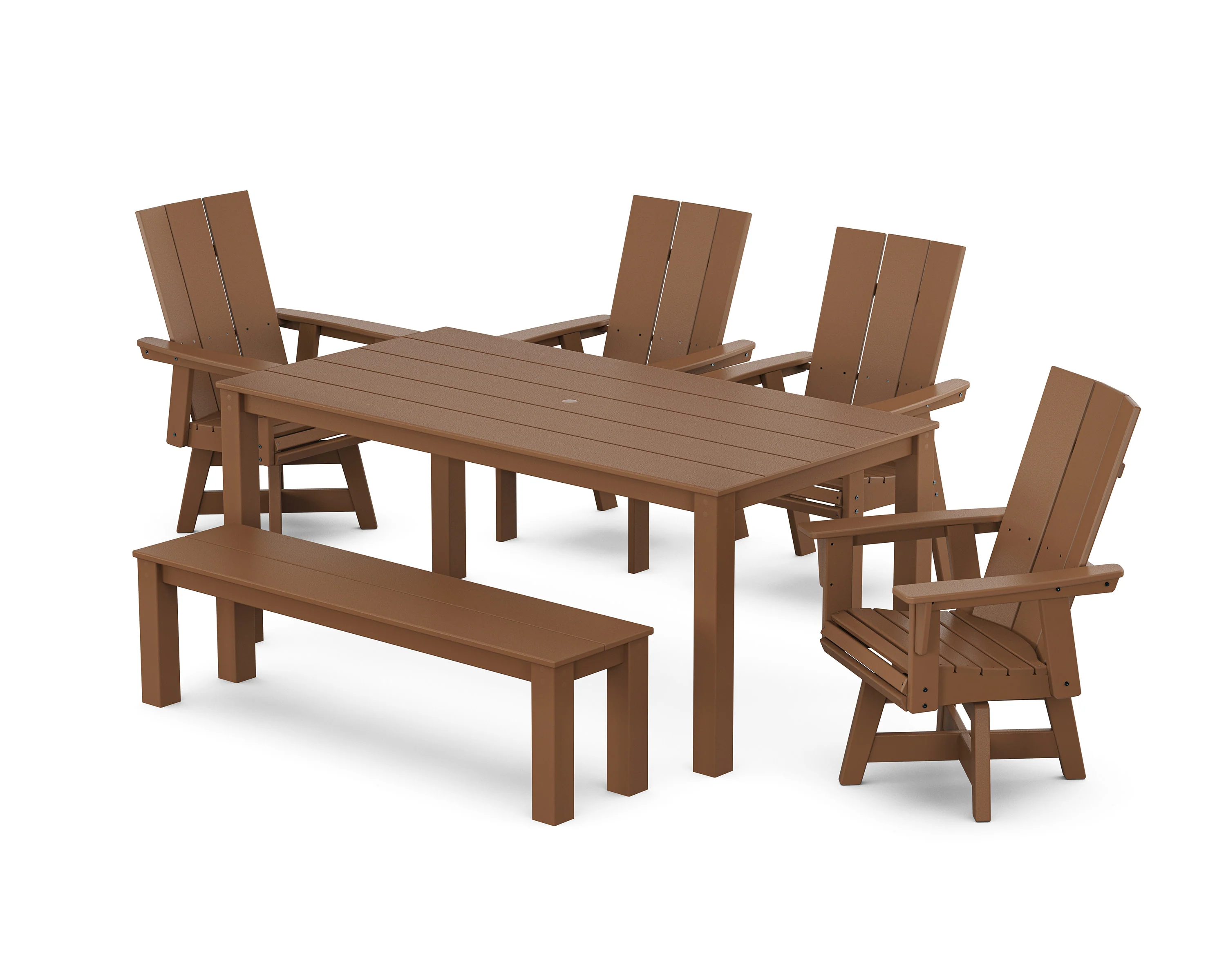 Modern Curveback Adirondack 6-Piece Parsons Swivel Dining Set with Bench - Image 4