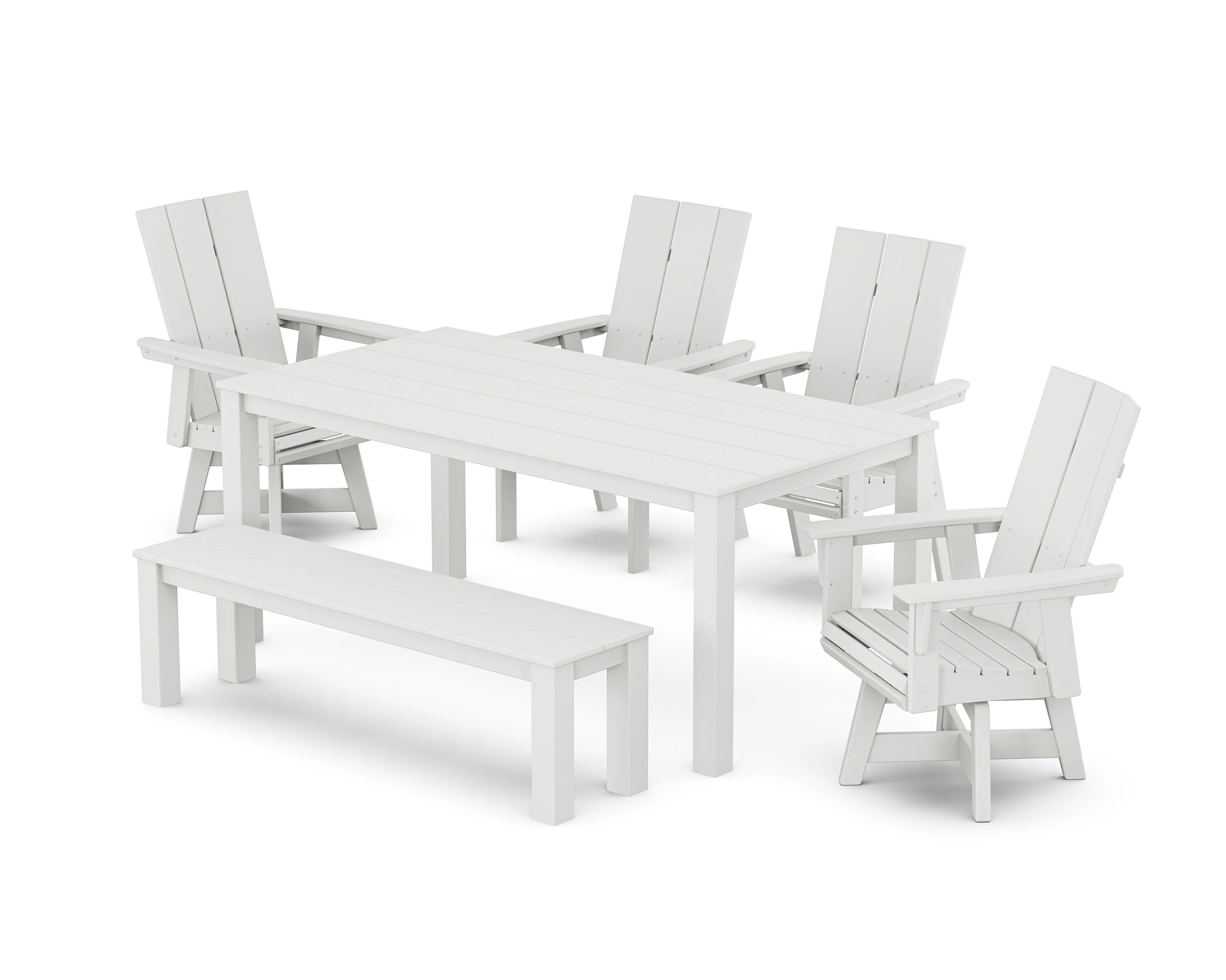 Modern Curveback Adirondack 6-Piece Parsons Swivel Dining Set with Bench - Image 5