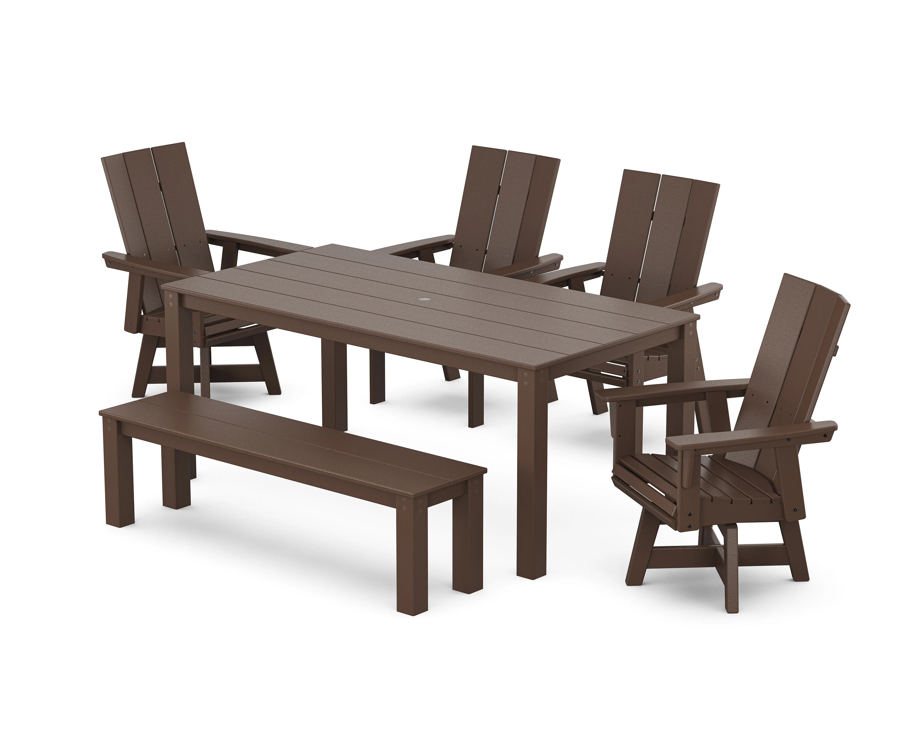 Modern Curveback Adirondack 6-Piece Parsons Swivel Dining Set with Bench - Image 6