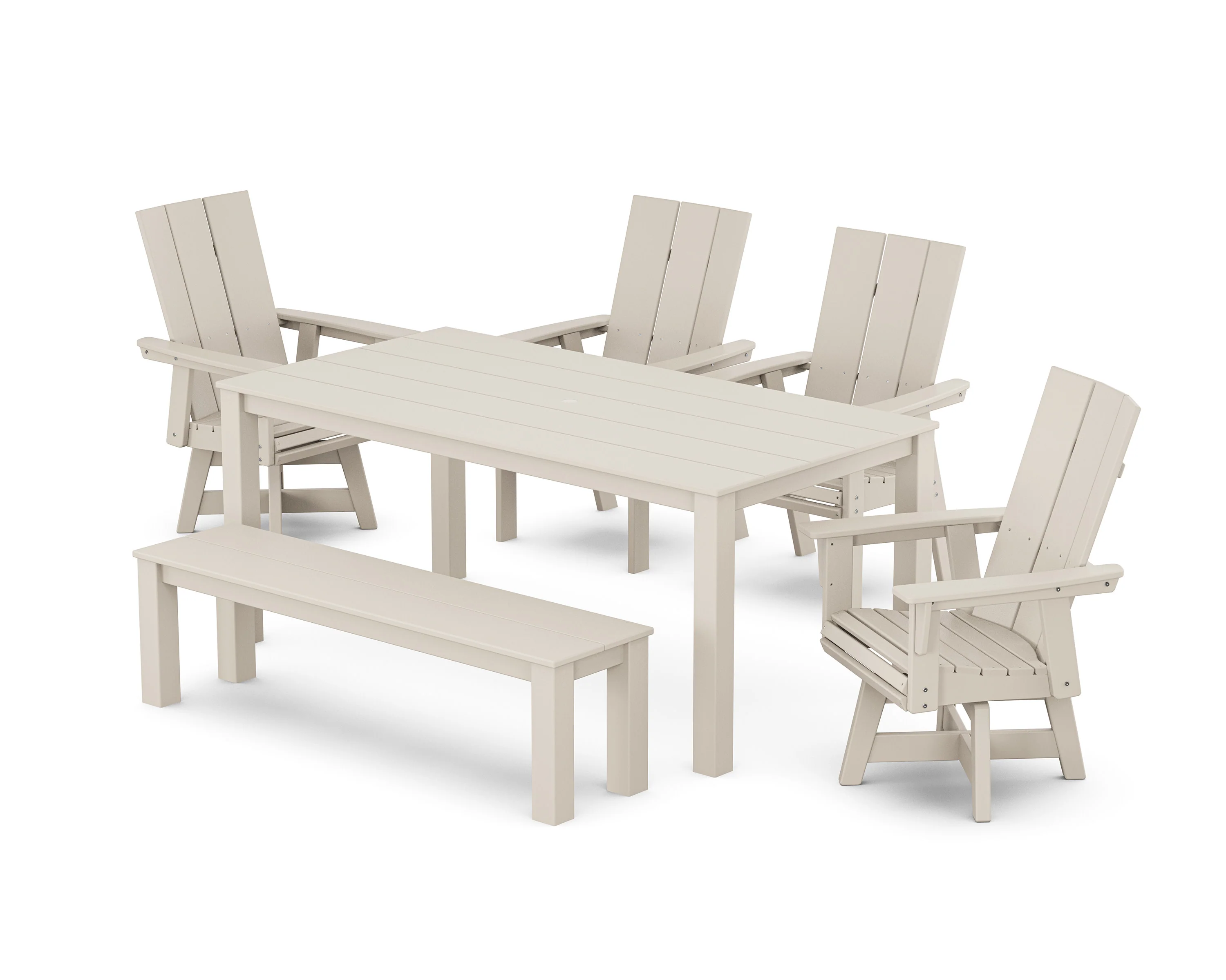 Modern Curveback Adirondack 6-Piece Parsons Swivel Dining Set with Bench - Image 7