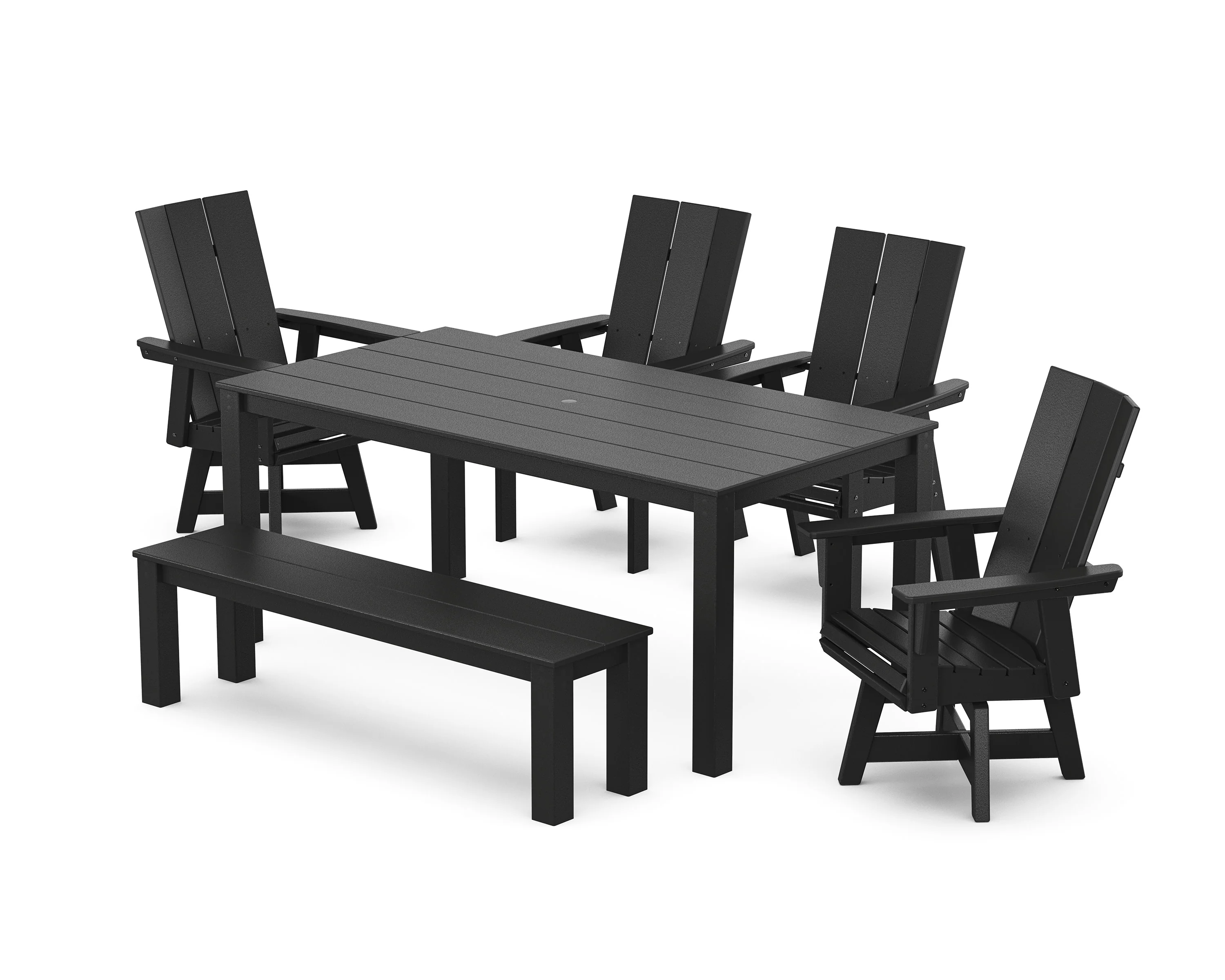 Modern Curveback Adirondack 6-Piece Parsons Swivel Dining Set with Bench - Image 8